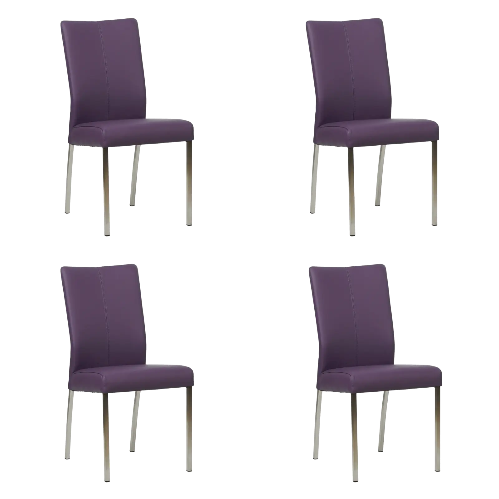 afbeelding van Set van 4 Leren eetkamerstoelen Comfort - Toledo Aubergine (paars) - Poten staal vierkant RVS