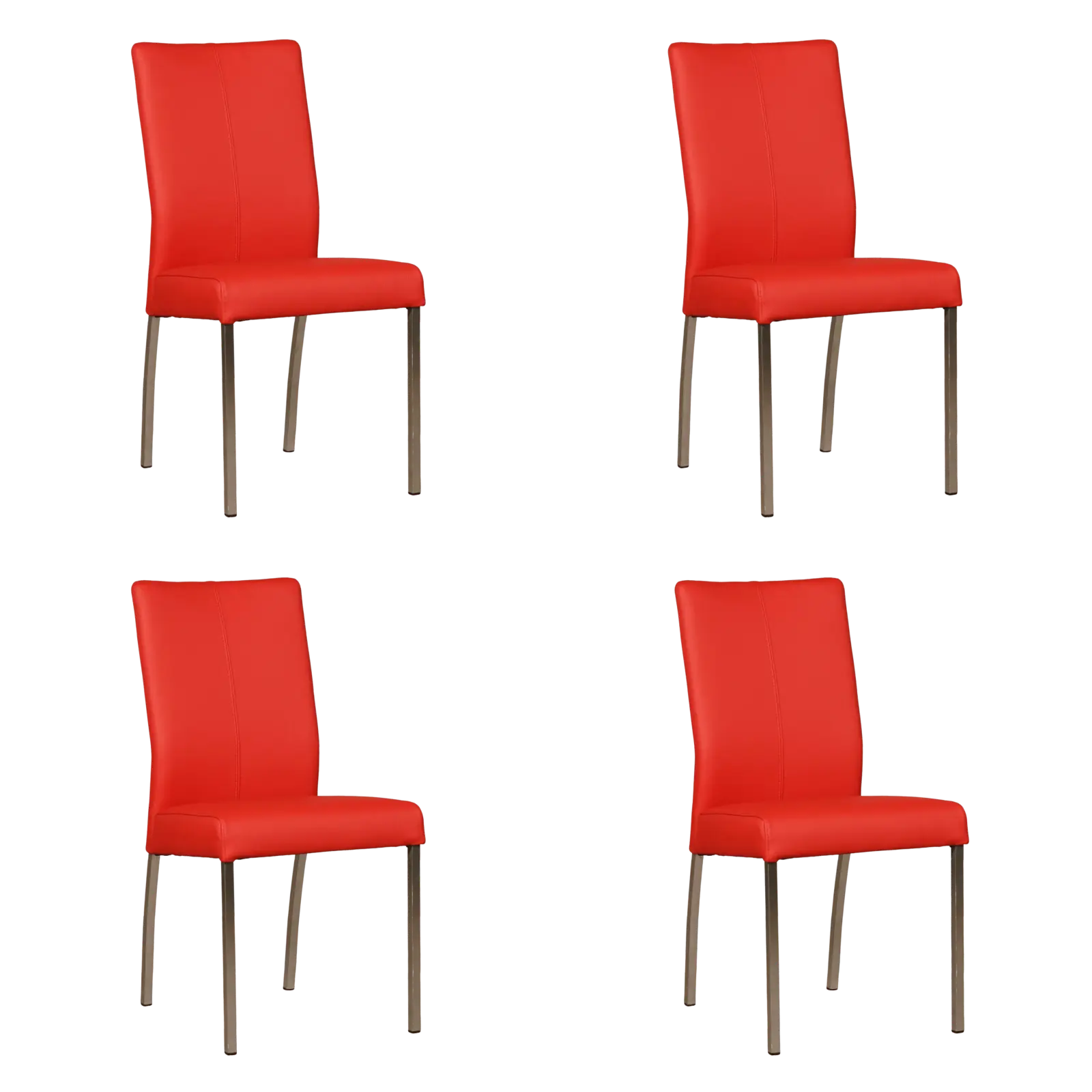 afbeelding van Set van 4 Leren eetkamerstoelen Comfort - Toledo Ferrari (felrood) - Poten staal vierkant RVS