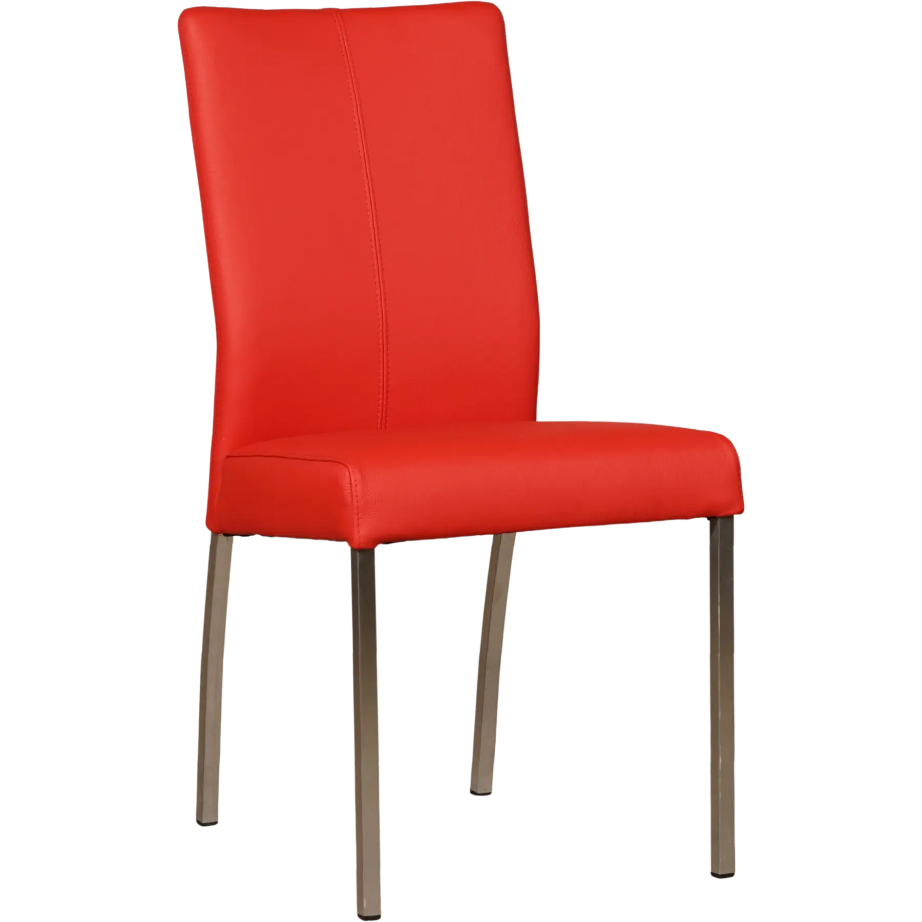 afbeelding van Set van 4 Leren eetkamerstoelen Comfort - Toledo Ferrari (felrood) - Poten staal vierkant RVS