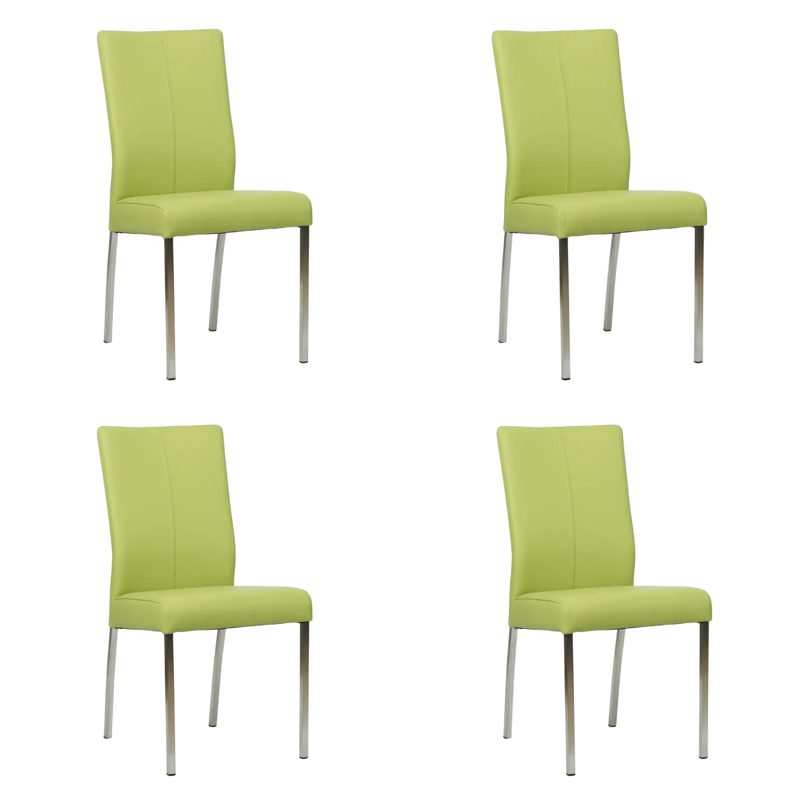 afbeelding van Set van 4 Leren eetkamerstoelen Comfort - Toledo Lime (felgroen) - Poten staal vierkant RVS