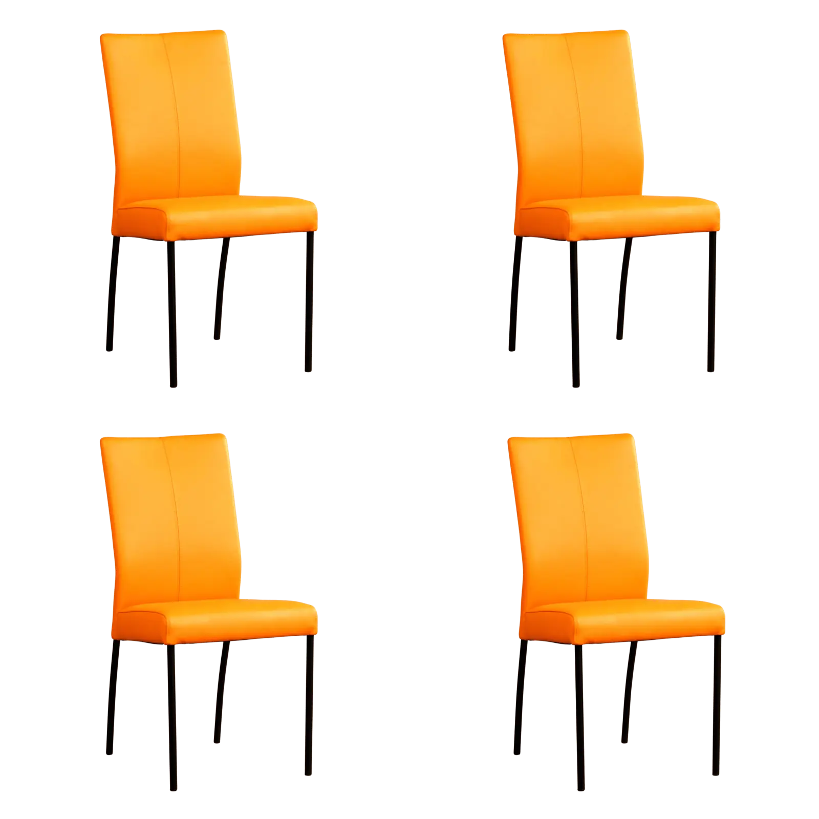 afbeelding van Set van 4 Leren eetkamerstoelen Comfort - Toledo Mandarin (oranje) - Poten staal rond zwart
