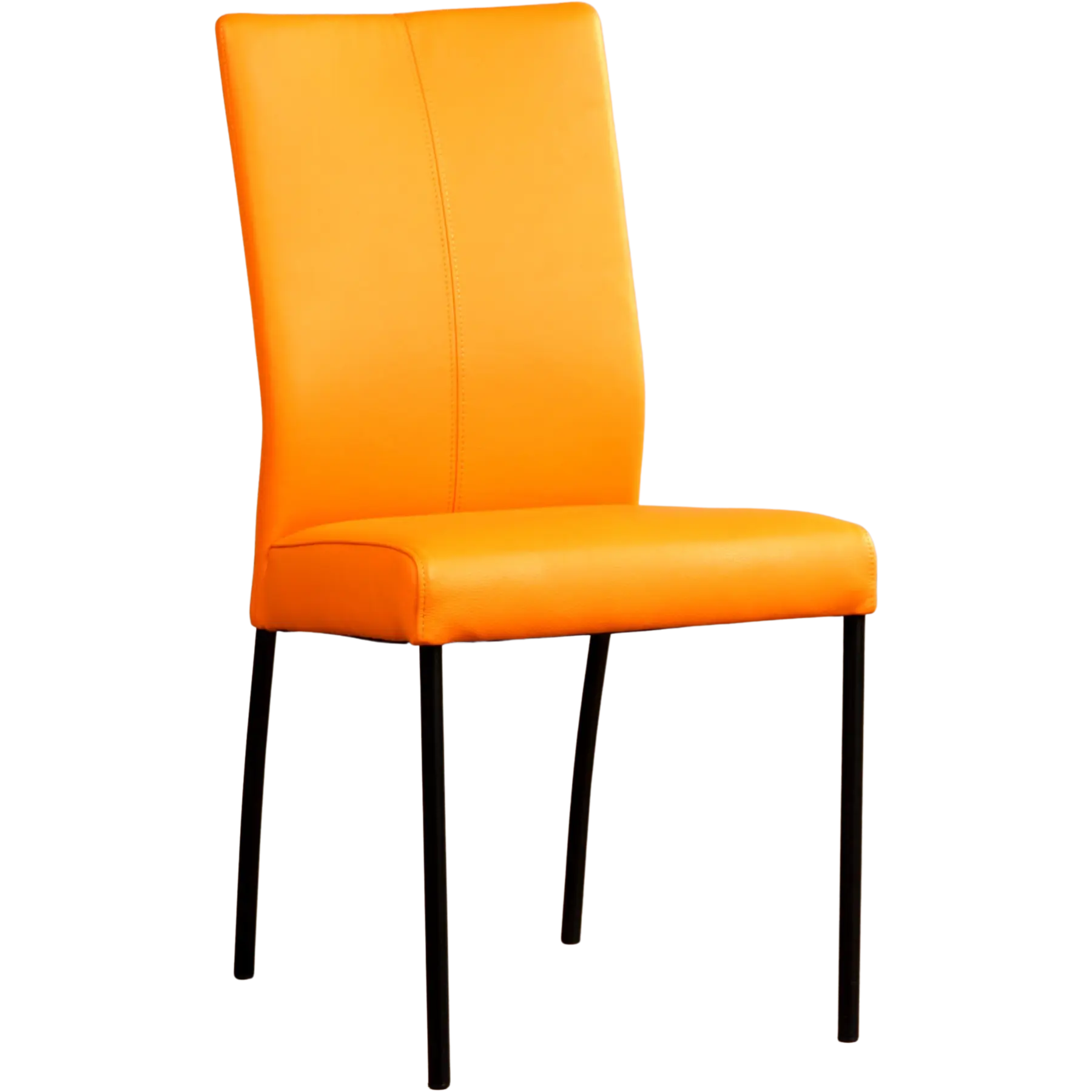 afbeelding van Set van 4 Leren eetkamerstoelen Comfort - Toledo Mandarin (oranje) - Poten staal rond zwart