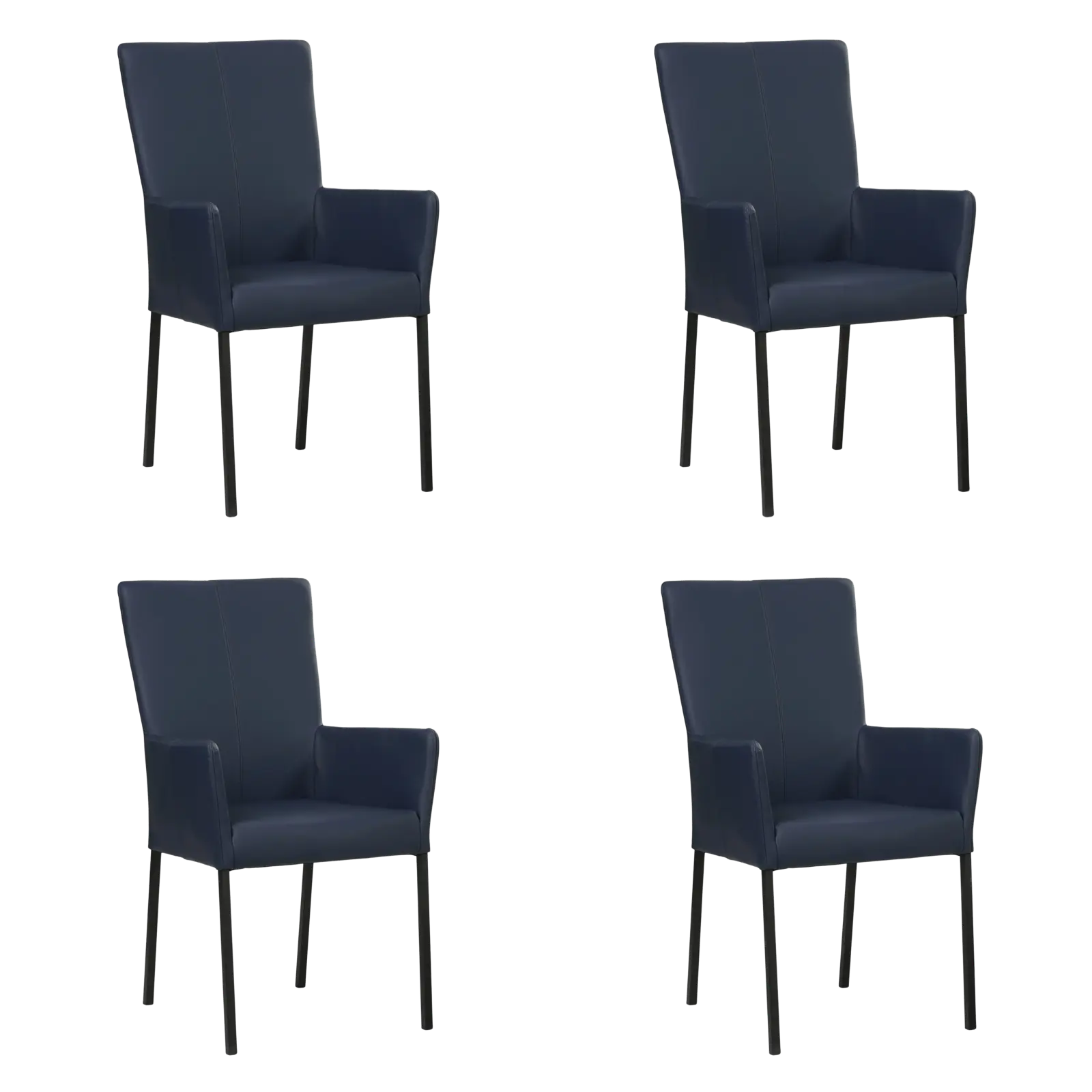 afbeelding van Set van 4 Leren eetkamerstoelen Daily met armleuning - Hermes Kobalt (blauw) - Poten staal vierkant zwart
