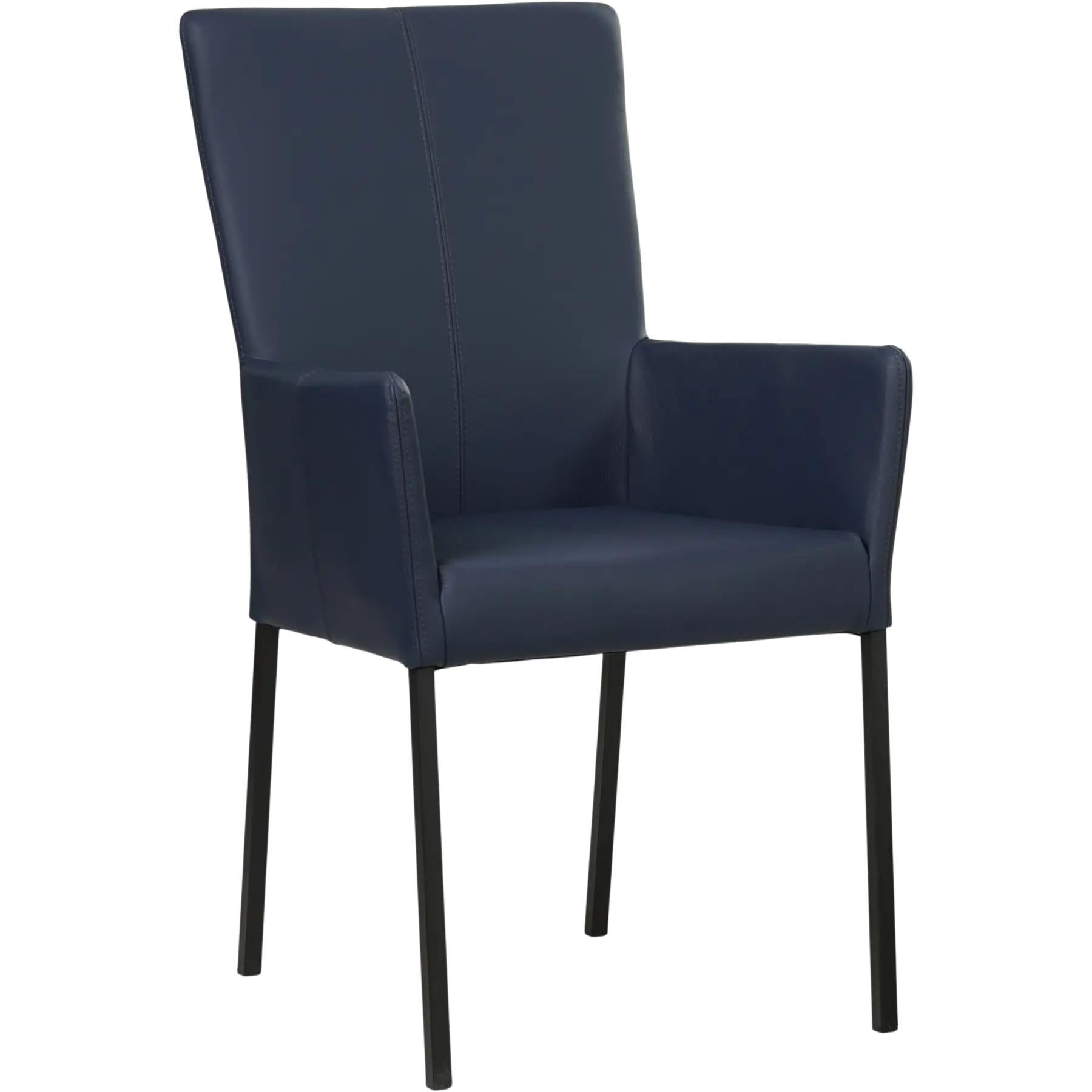 afbeelding van Set van 4 Leren eetkamerstoelen Daily met armleuning - Hermes Kobalt (blauw) - Poten staal vierkant zwart