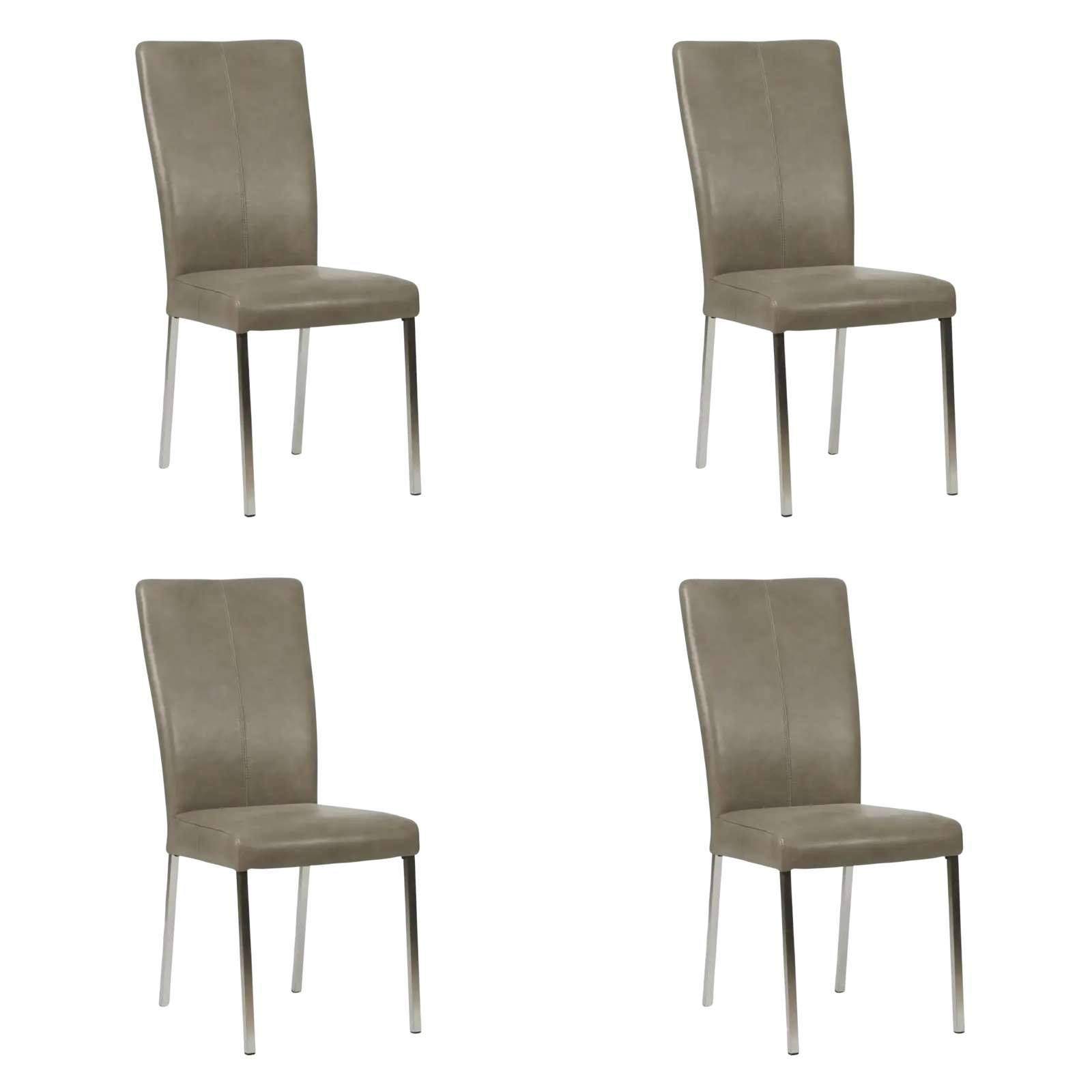 afbeelding van Set van 4 Leren eetkamerstoelen Daily - Vintage Stone (grijs) - Poten staal vierkant RVS