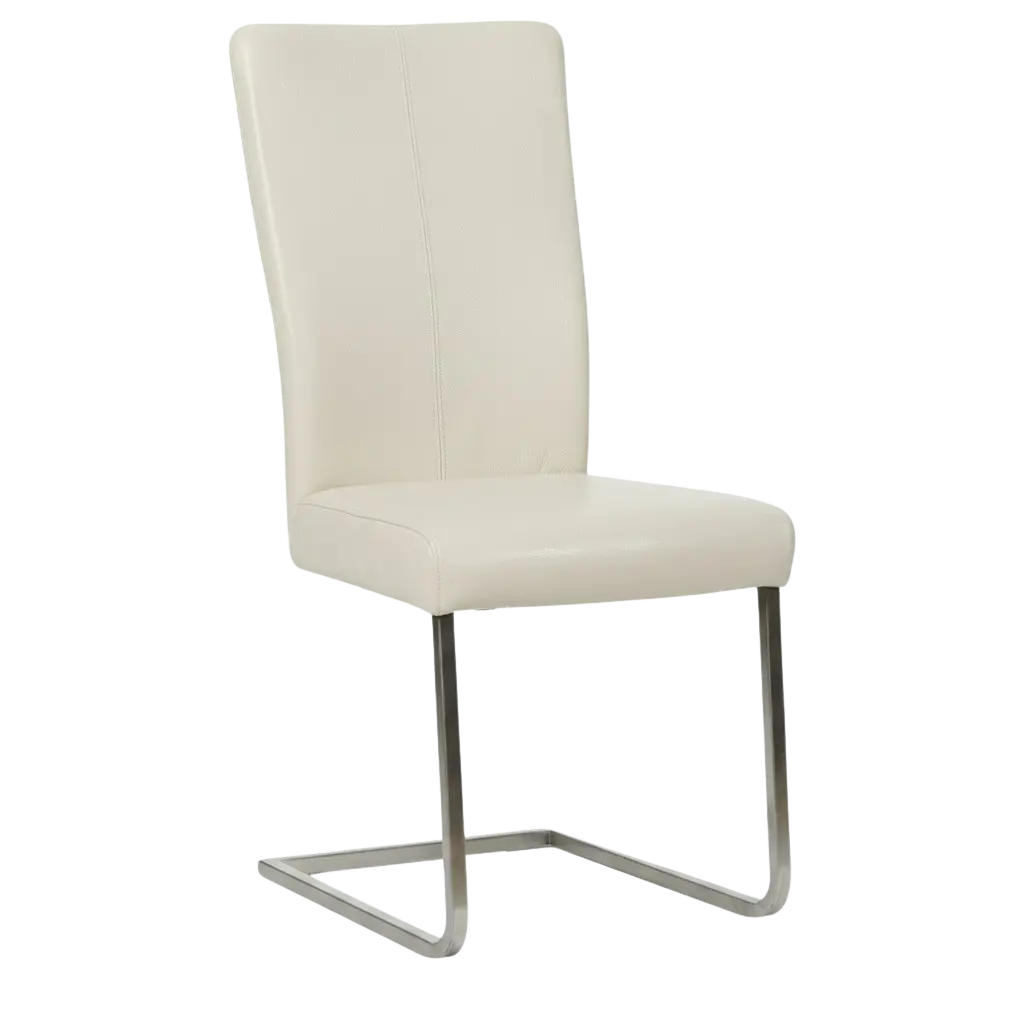 afbeelding van Set van 4 Leren eetkamerstoelen Dare - Hermes Bianco (gebroken wit) - Sledepoot staal vierkant RVS