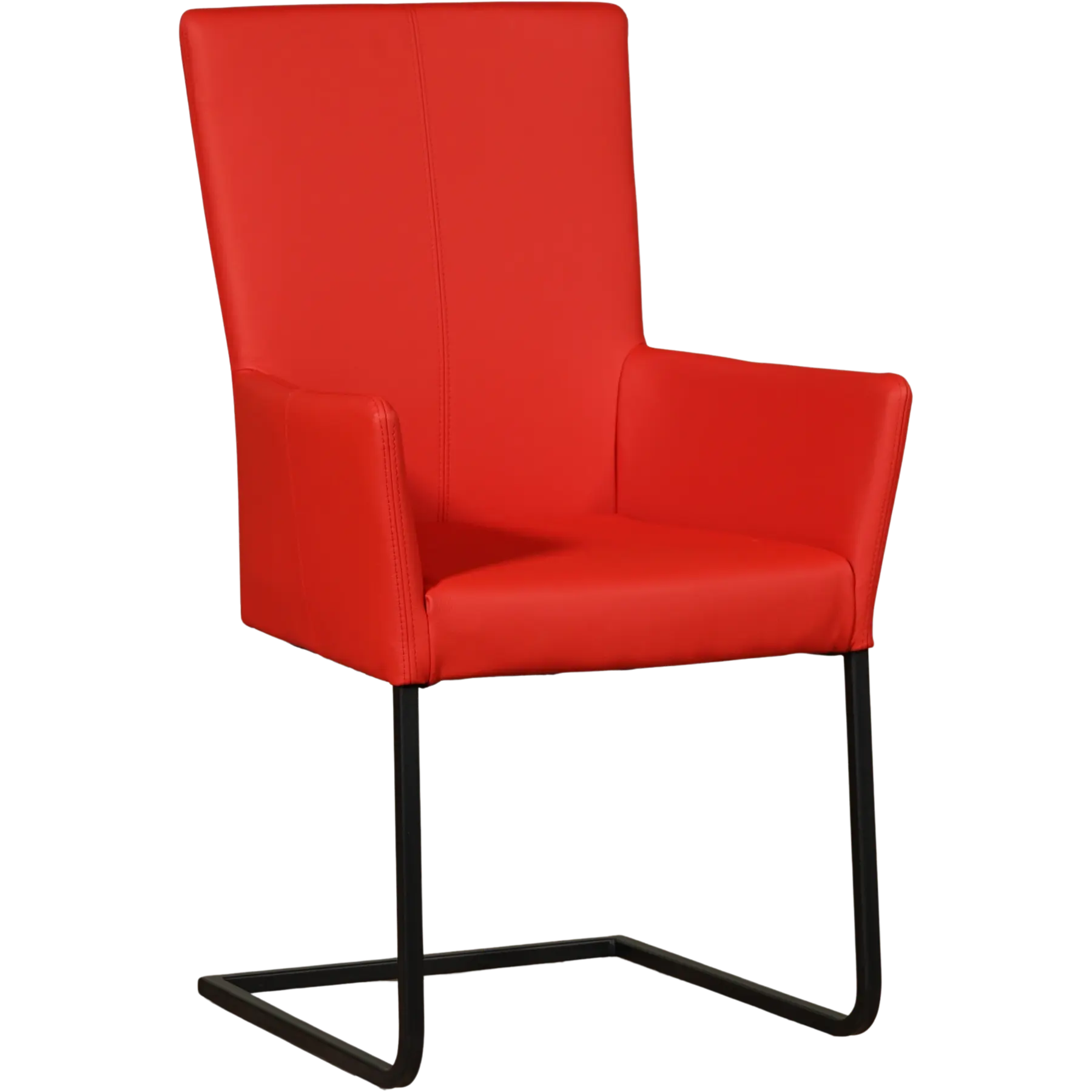 afbeelding van Set van 4 Leren eetkamerstoelen Dare met armleuning - Toledo Ferrari (felrood) - Sledepoot staal vierkant zwart