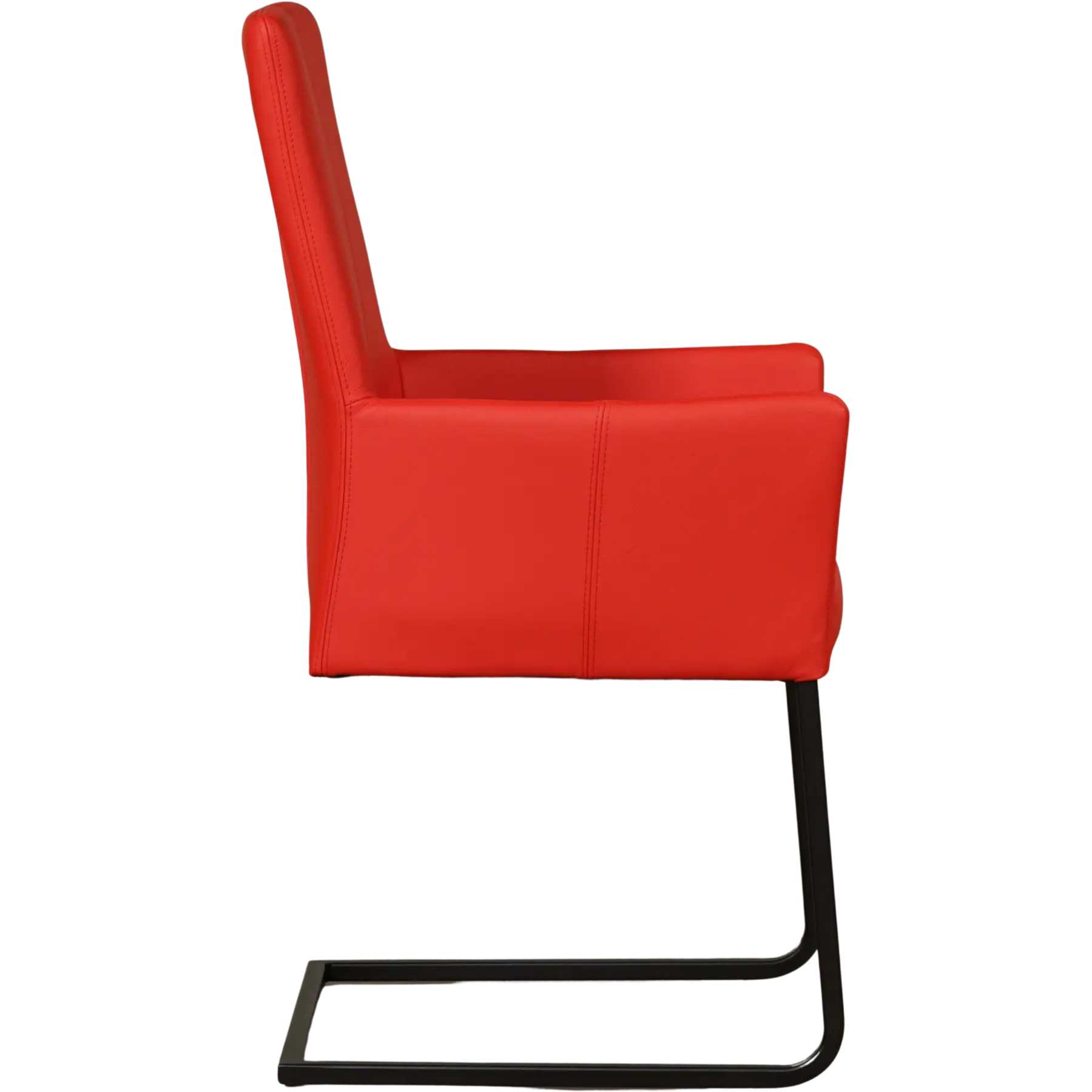 afbeelding van Set van 4 Leren eetkamerstoelen Dare met armleuning - Toledo Ferrari (felrood) - Sledepoot staal vierkant zwart