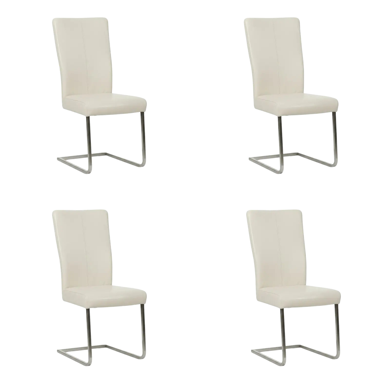 afbeelding van Set van 4 Leren eetkamerstoelen Dare - Toledo Bianco (gebroken wit) - Sledepoot staal vierkant RVS