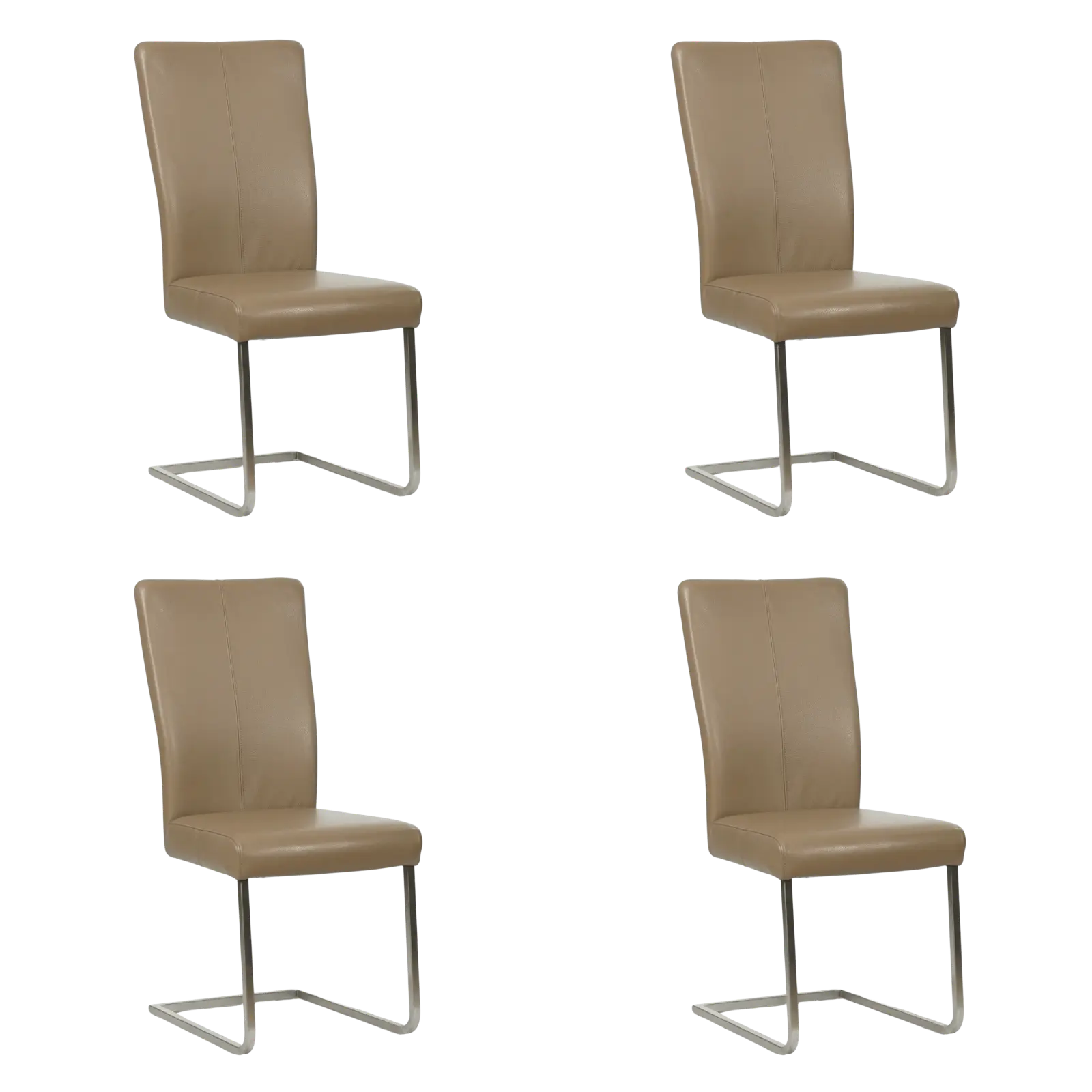 afbeelding van Set van 4 Leren eetkamerstoelen Dare - Toledo Mocca (taupe/bruin) - Sledepoot staal vierkant RVS