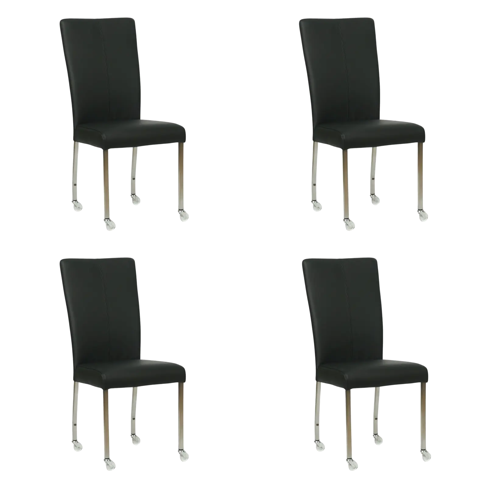 afbeelding van Set van 4 Leren eetkamerstoelen Deal - Hermes Nero (zwart) - Poten staal vierkant RVS