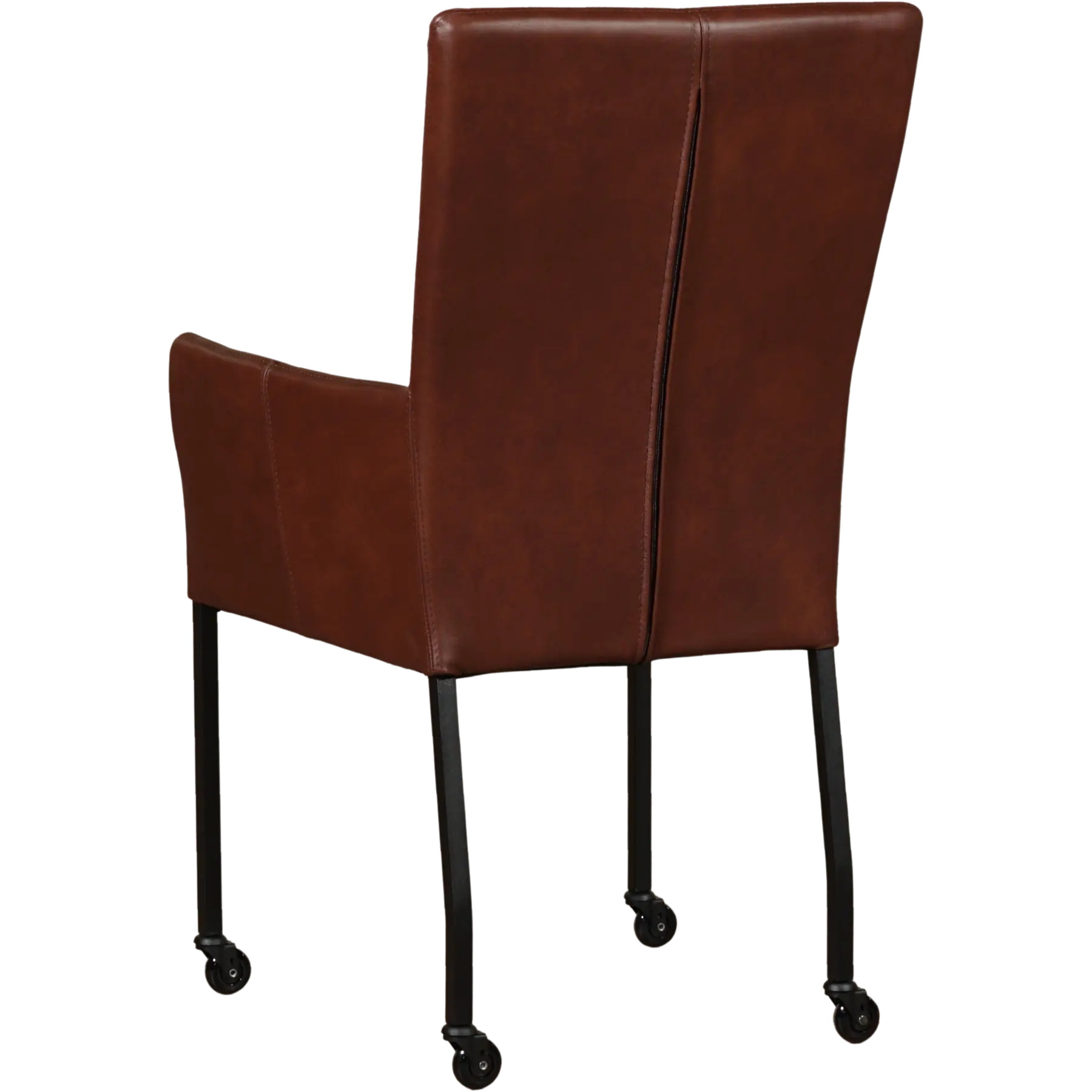 afbeelding van Set van 4 Leren eetkamerstoelen Deal met armleuning - Granada Cognac (donkercognac) - Poten staal vierkant zwart