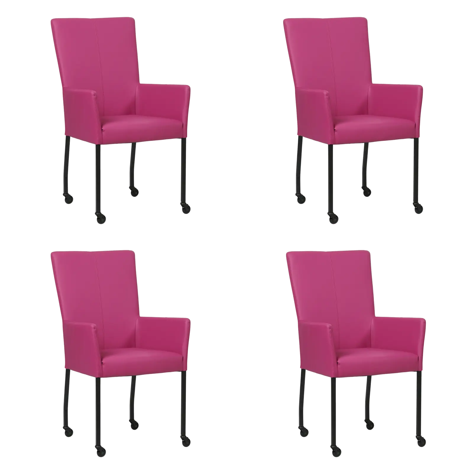 afbeelding van Set van 4 Leren eetkamerstoelen Deal met armleuning - Hermes Purple (felpaars) - Poten staal vierkant zwart