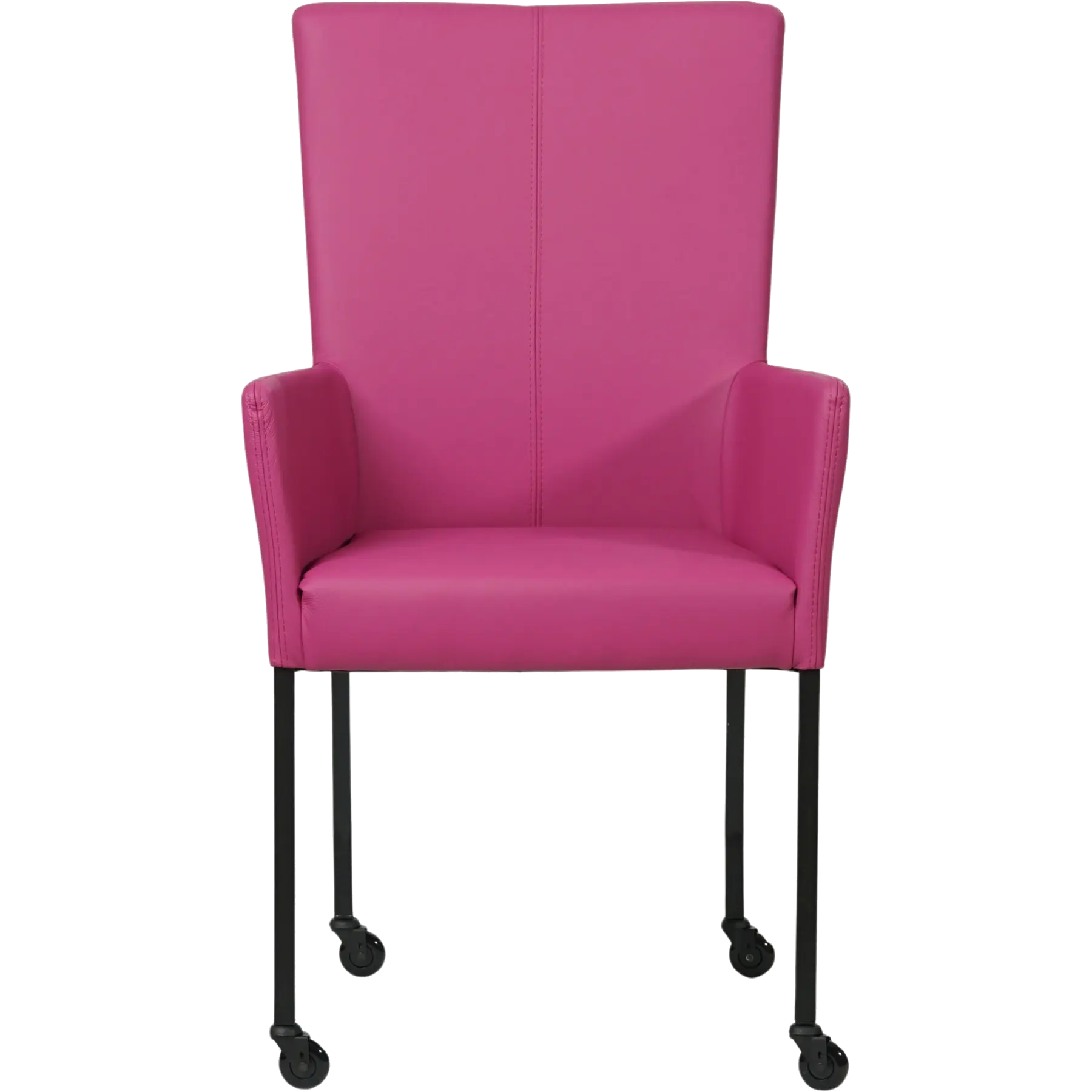 afbeelding van Set van 4 Leren eetkamerstoelen Deal met armleuning - Hermes Purple (felpaars) - Poten staal vierkant zwart