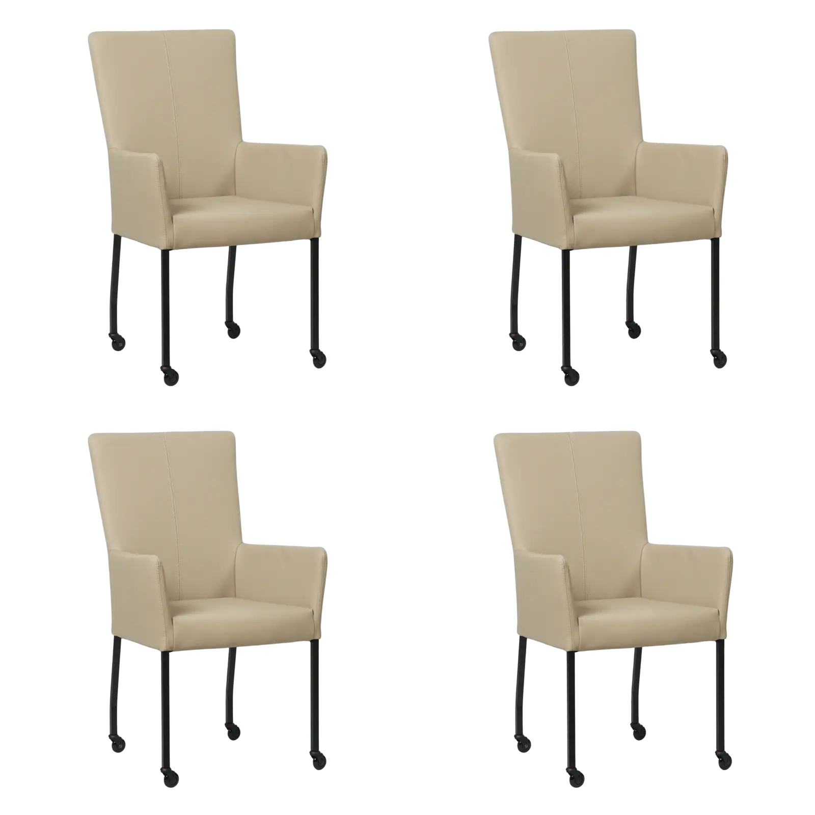 afbeelding van Set van 4 Leren eetkamerstoelen Deal met armleuning - Toledo Mastic (taupe/bruin) - Poten staal vierkant zwart