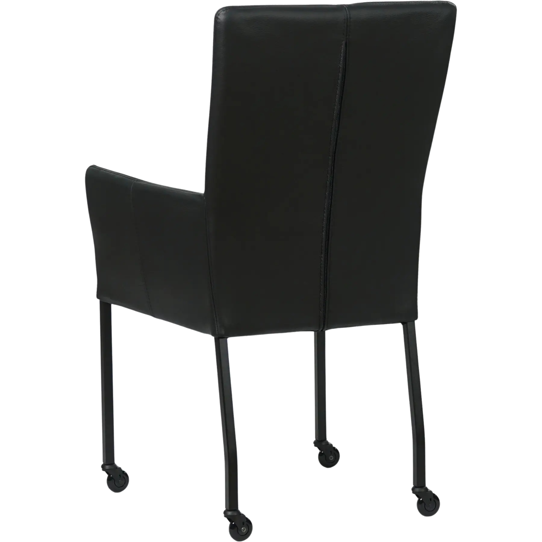 afbeelding van Set van 4 Leren eetkamerstoelen Deal met armleuning - Toledo Nero (zwart) - Poten staal vierkant zwart