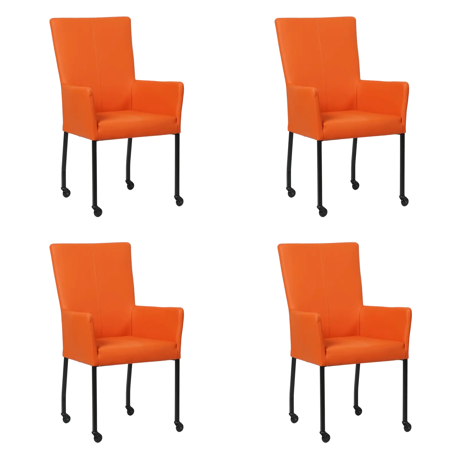afbeelding van Set van 4 Leren eetkamerstoelen Deal met armleuning - Toledo Orange (oranje) - Poten staal vierkant zwart