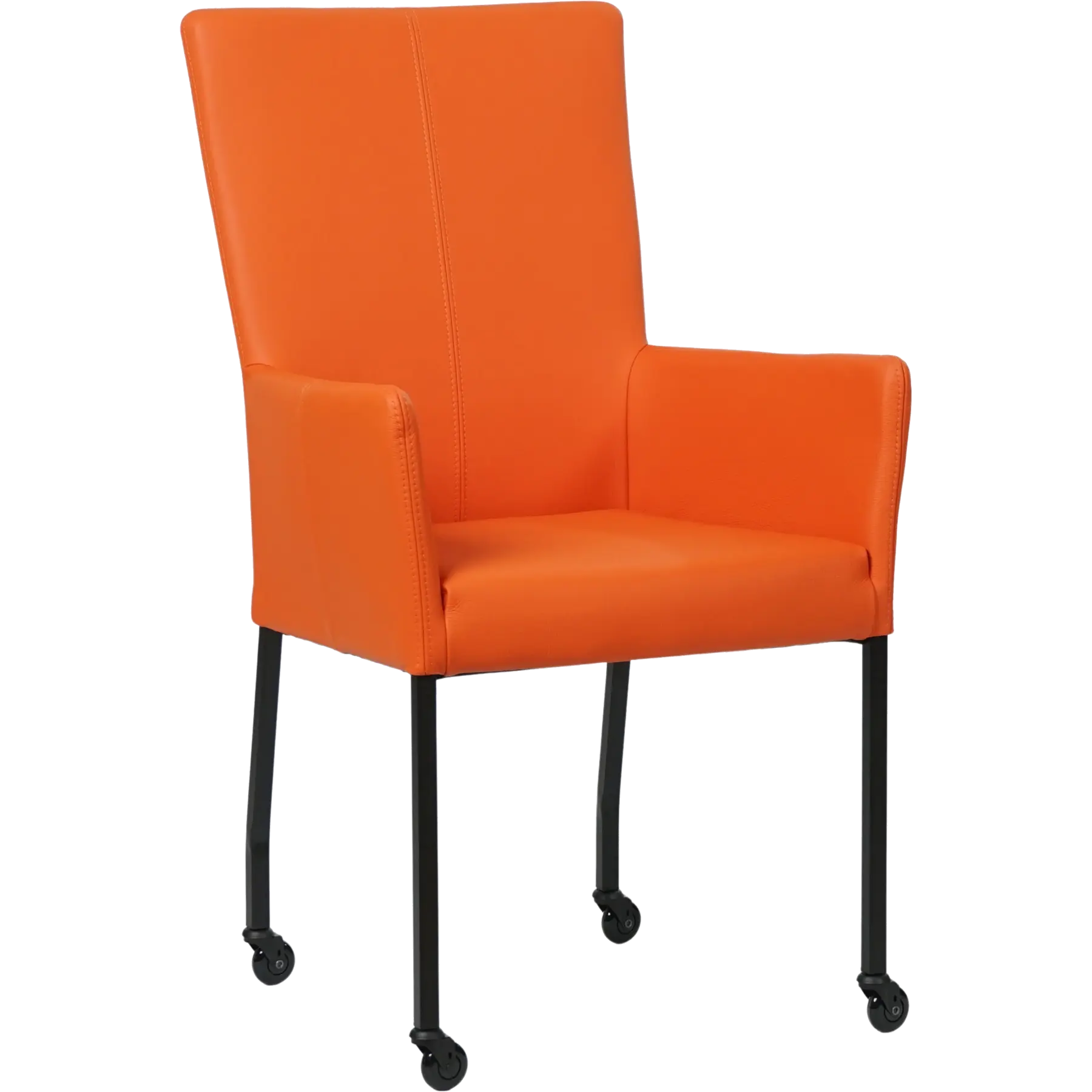afbeelding van Set van 4 Leren eetkamerstoelen Deal met armleuning - Toledo Orange (oranje) - Poten staal vierkant zwart