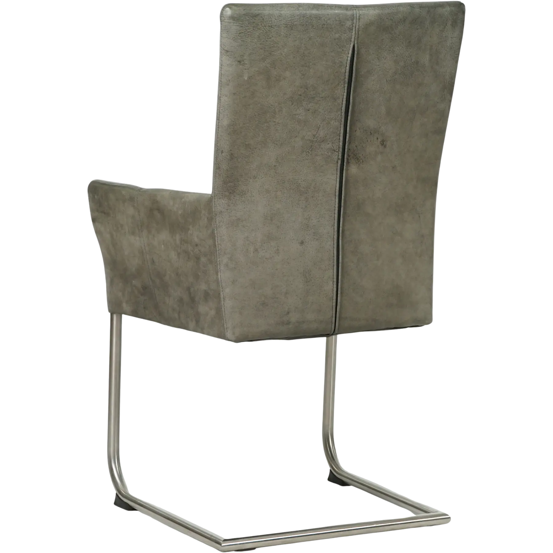 afbeelding van Set van 4 Leren eetkamerstoelen Dry met armleuning - Kenia Antracite (grijs) - Sledepoot staal rond RVS