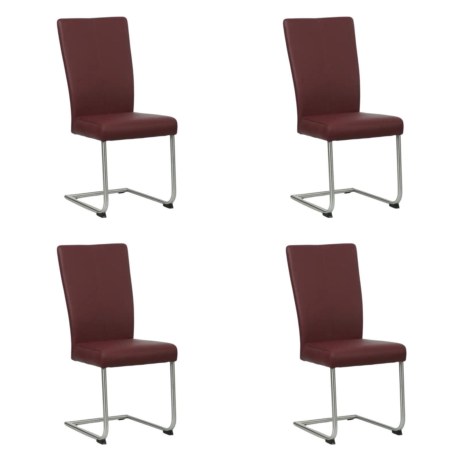 afbeelding van Set van 4 Leren eetkamerstoelen Dry - Toledo Bordeaux (donkerrood) - Sledepoot staal rond RVS