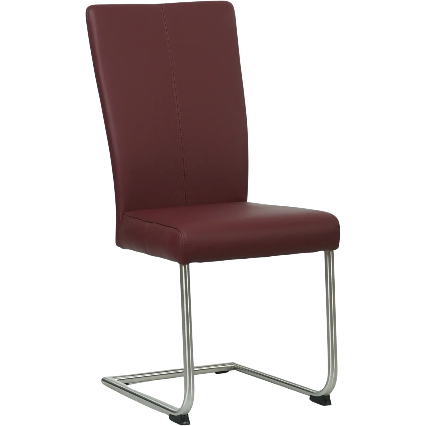 afbeelding van Set van 4 Leren eetkamerstoelen Dry - Toledo Bordeaux (donkerrood) - Sledepoot staal rond RVS