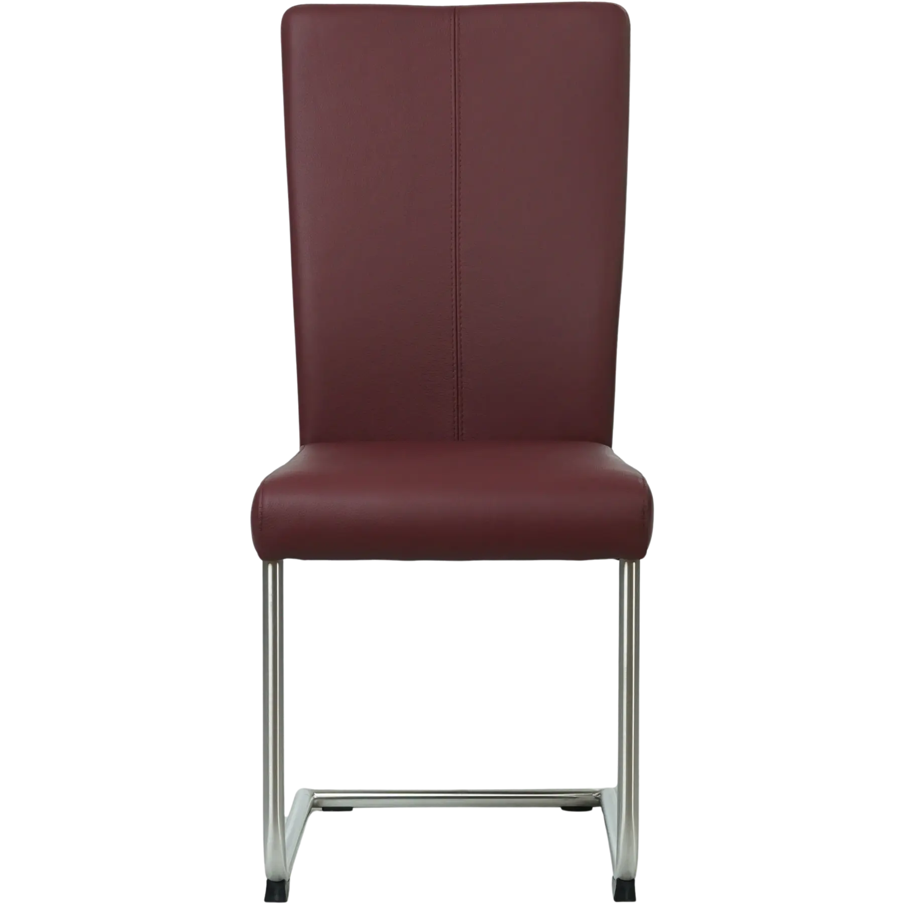 afbeelding van Set van 4 Leren eetkamerstoelen Dry - Toledo Bordeaux (donkerrood) - Sledepoot staal rond RVS