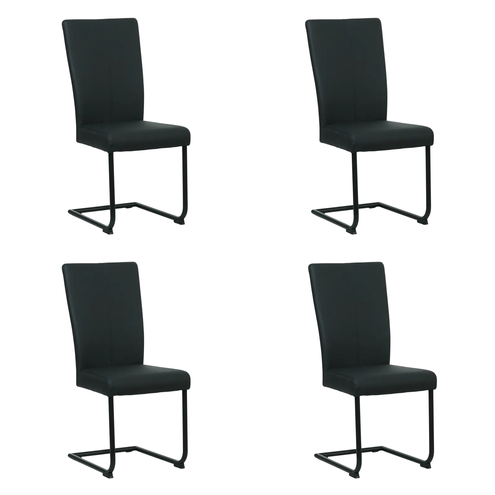 afbeelding van Set van 4 Leren eetkamerstoelen Dry - Toledo Nero (zwart) - Sledepoot staal rond zwart