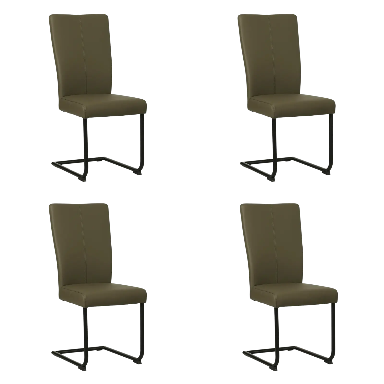 afbeelding van Set van 4 Leren eetkamerstoelen Dry - Toledo Olive (olijf/goen) - Sledepoot staal rond zwart