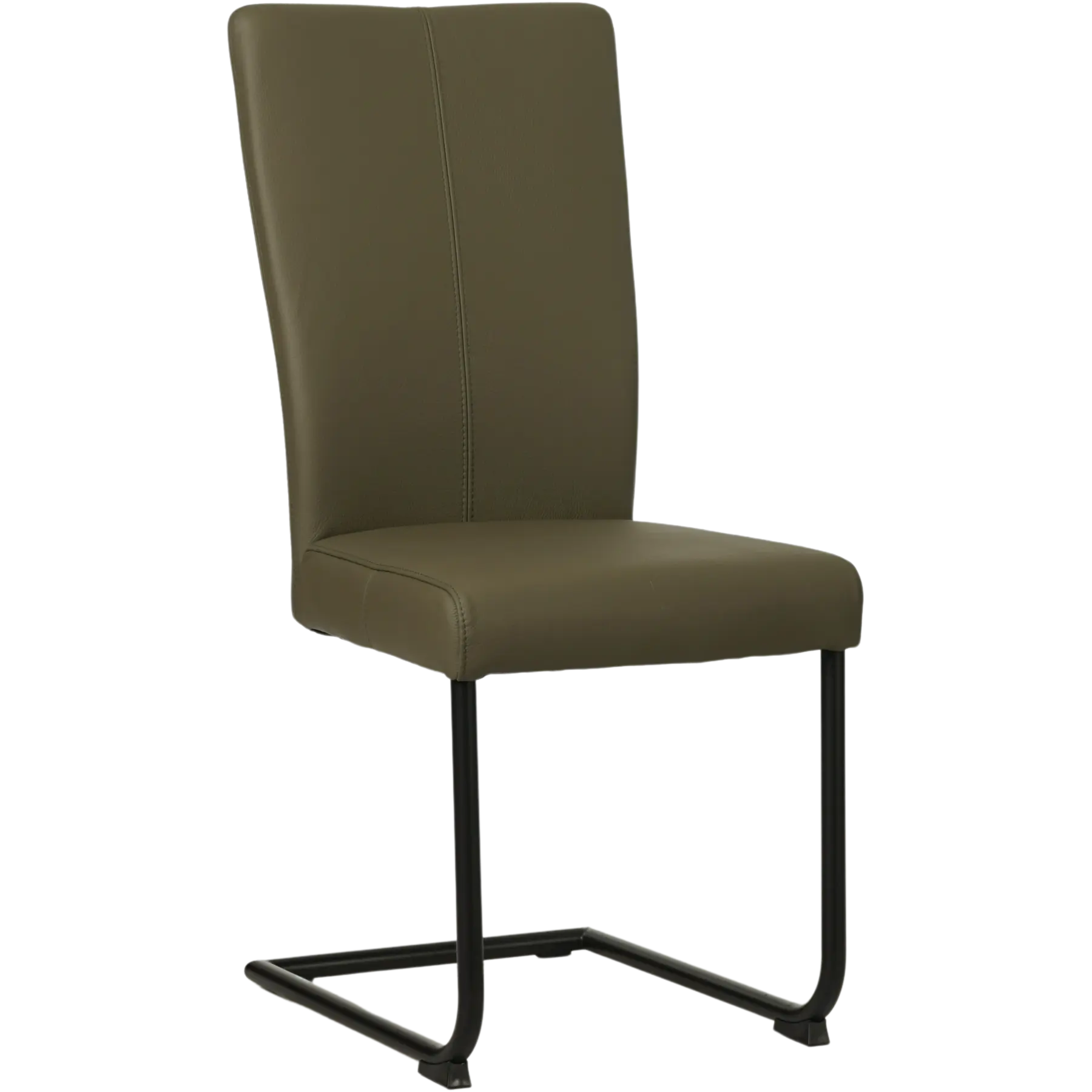 afbeelding van Set van 4 Leren eetkamerstoelen Dry - Toledo Olive (olijf/goen) - Sledepoot staal rond zwart