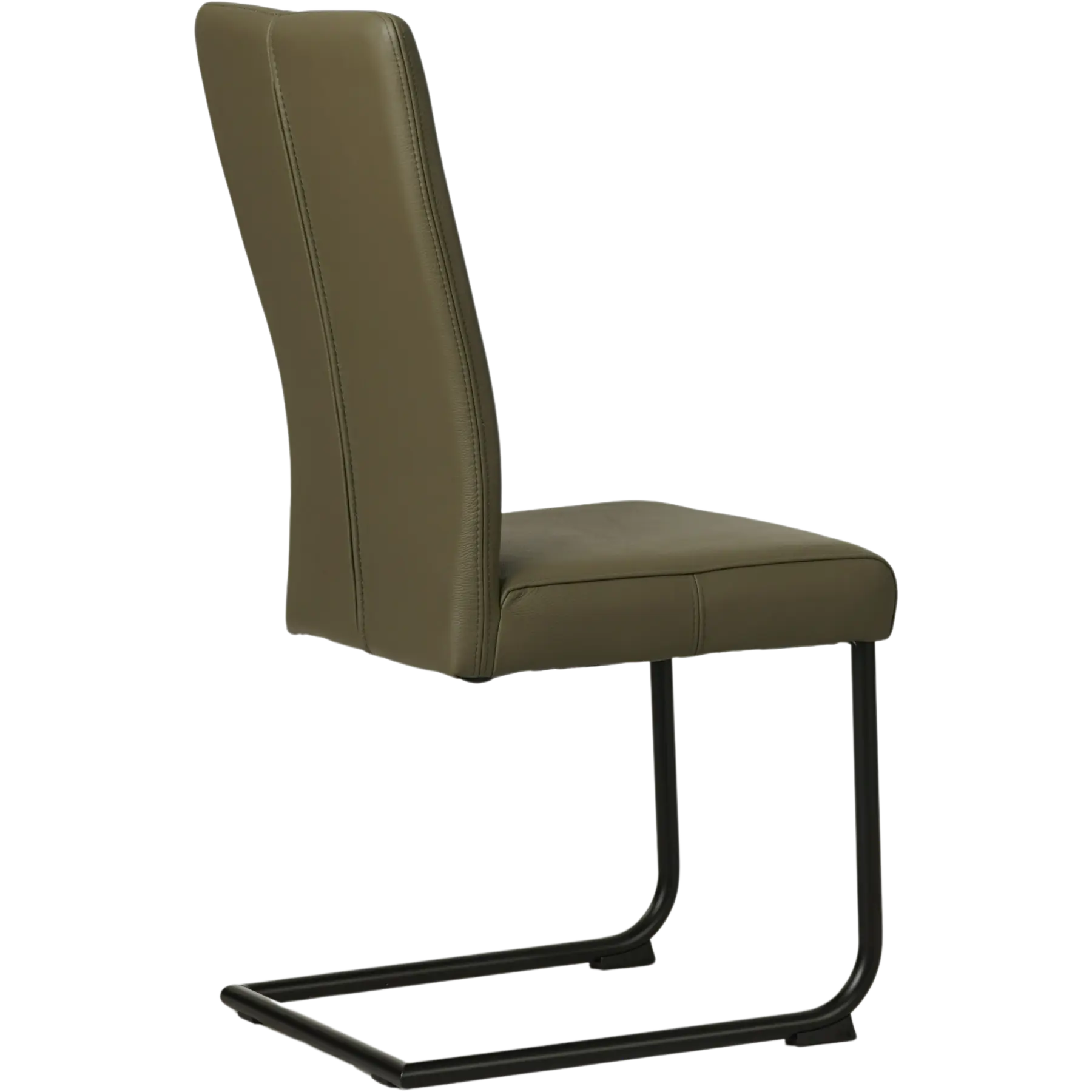 afbeelding van Set van 4 Leren eetkamerstoelen Dry - Toledo Olive (olijf/goen) - Sledepoot staal rond zwart