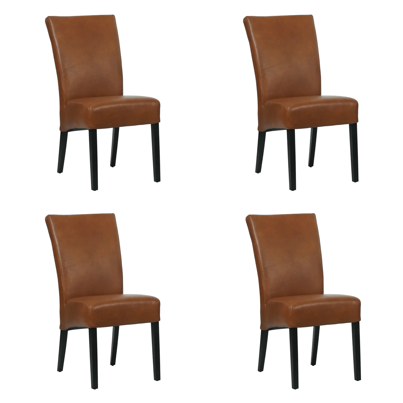 afbeelding van Set van 4 Leren eetkamerstoelen Just - Granada Savannah (cognac) - Poten hout zwart