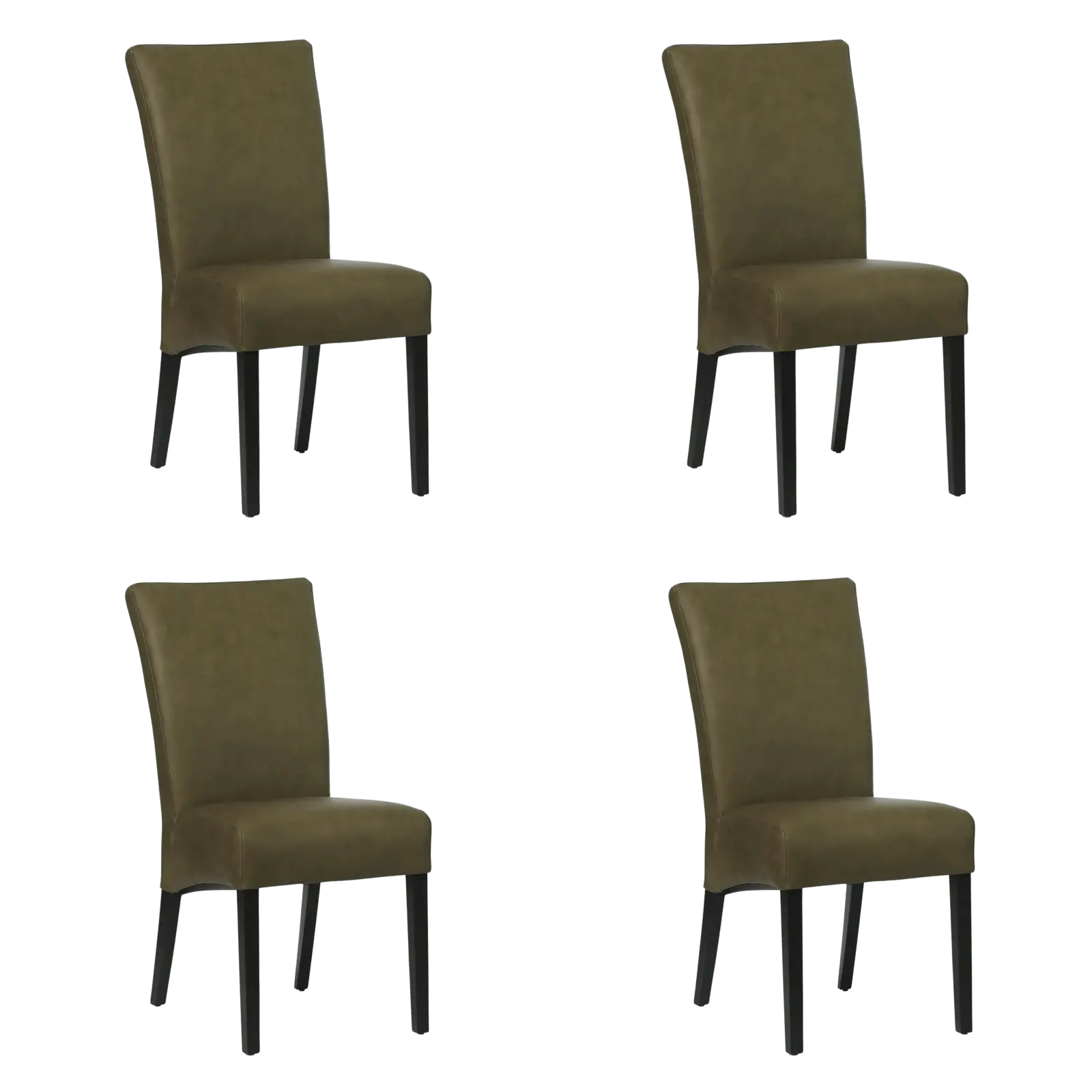 afbeelding van Set van 4 Leren eetkamerstoelen Just - Rancho Green (olijf/groen) - Poten hout zwart