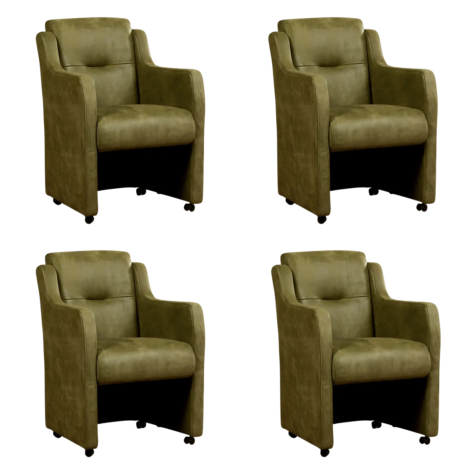 afbeelding van Set van 4 Leren eetkamerstoelen Mass - Kenia Olive (olijf) - Met handgreep RVS