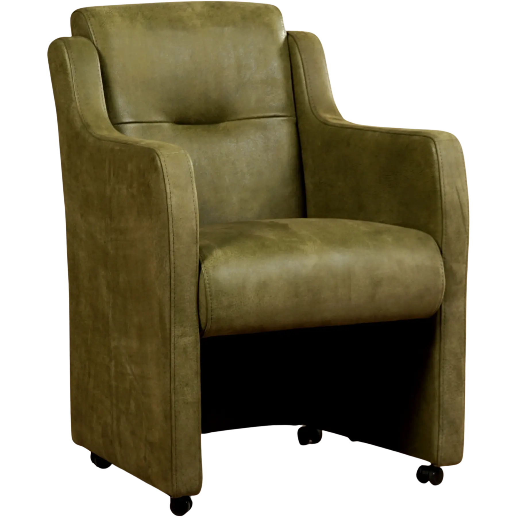 afbeelding van Set van 4 Leren eetkamerstoelen Mass - Kenia Olive (olijf) - Met handgreep RVS