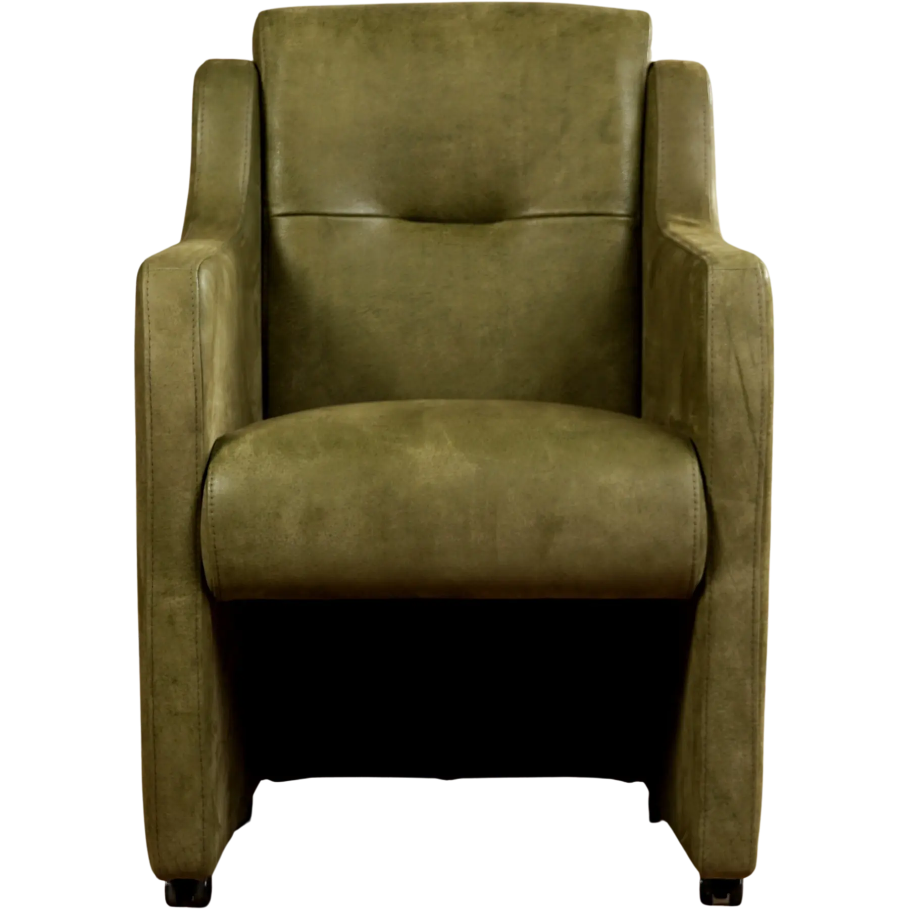 afbeelding van Set van 4 Leren eetkamerstoelen Mass - Kenia Olive (olijf) - Met handgreep RVS