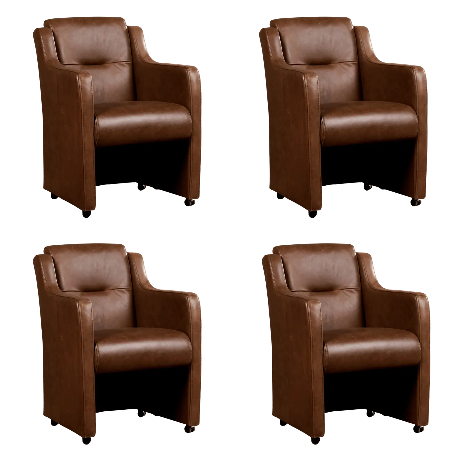 afbeelding van Set van 4 Leren eetkamerstoelen Mass - Vintage Brown (bruin) - Zonder handgreep