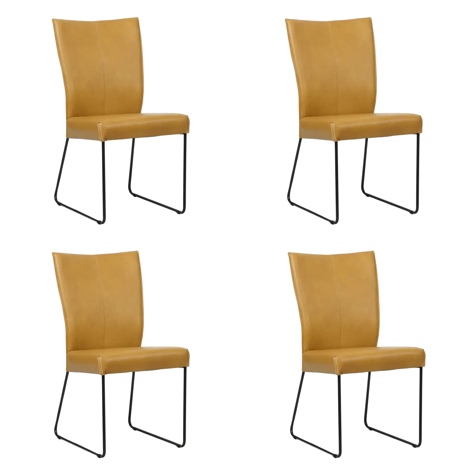 afbeelding van Set van 4 Leren eetkamerstoelen Mate - Granada Amber (cognac) - U-poot staal rond zwart