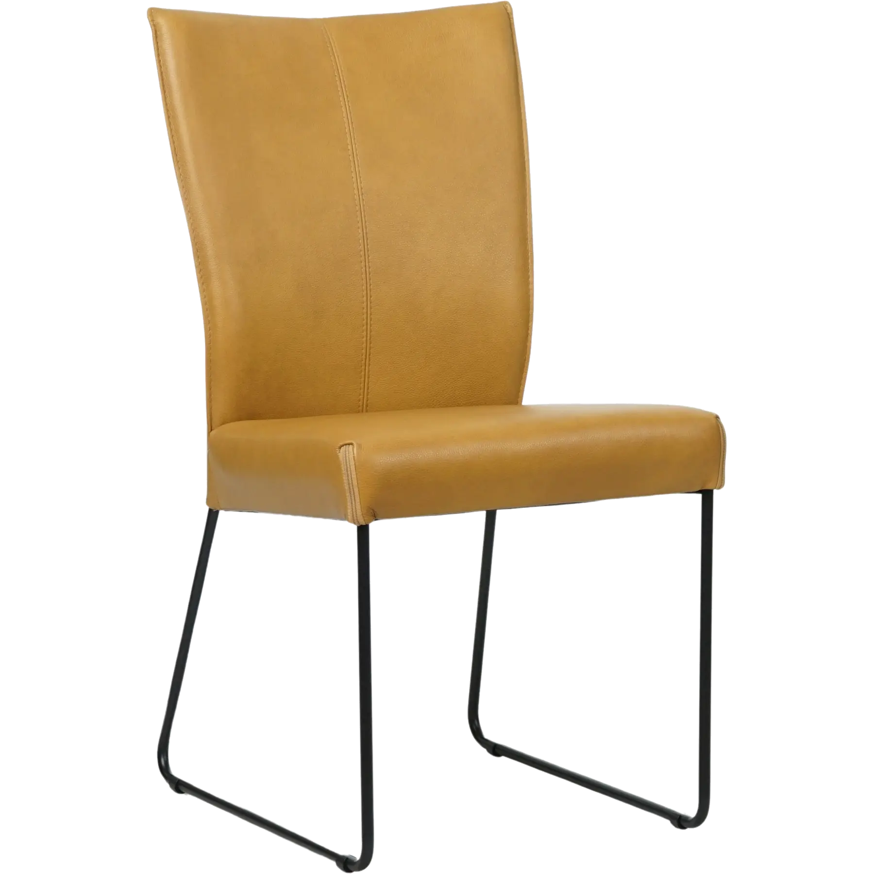 afbeelding van Set van 4 Leren eetkamerstoelen Mate - Granada Amber (cognac) - U-poot staal rond zwart
