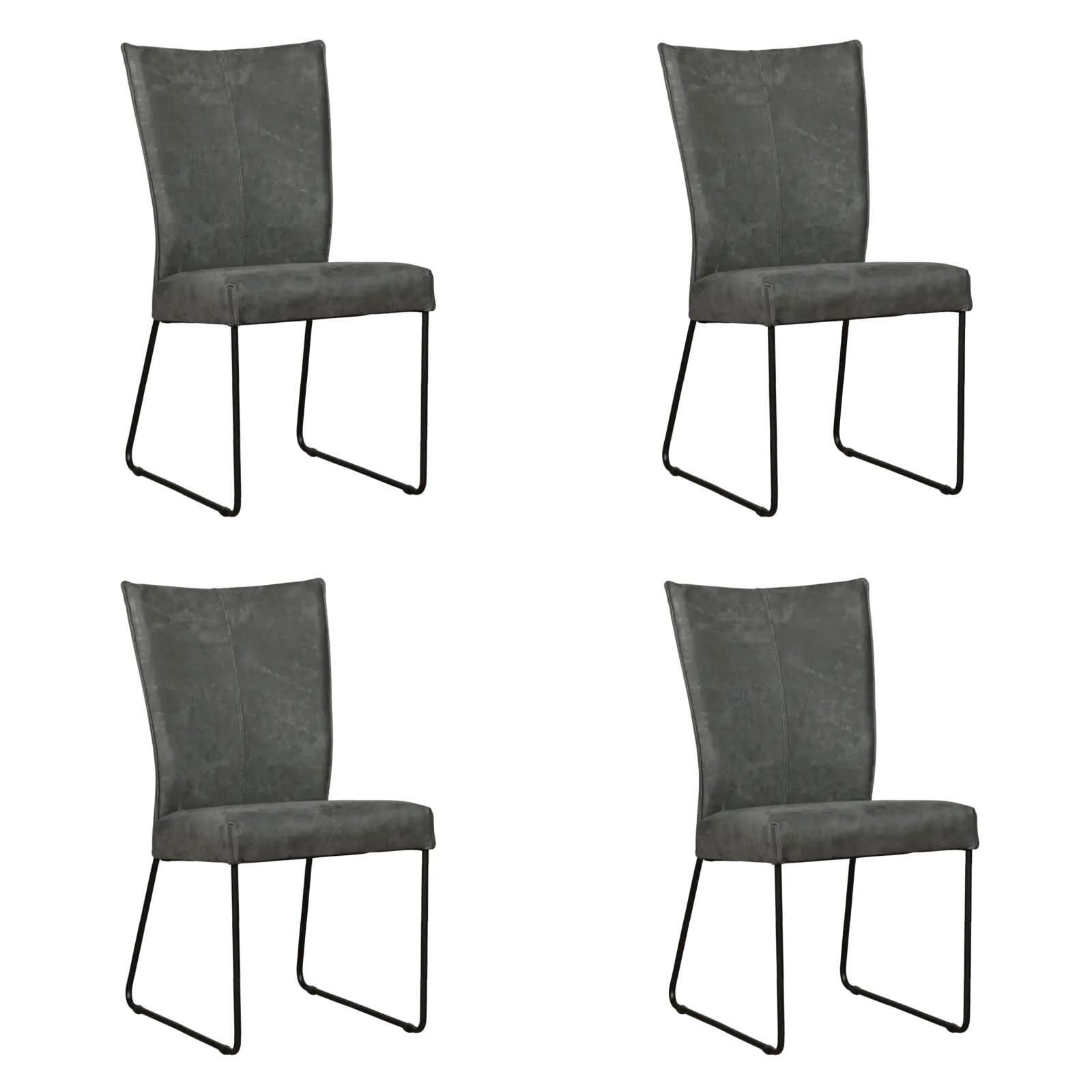 afbeelding van Set van 4 Leren eetkamerstoelen Mate - Kenia Antracite (grijs) - U-poot staal rond zwart