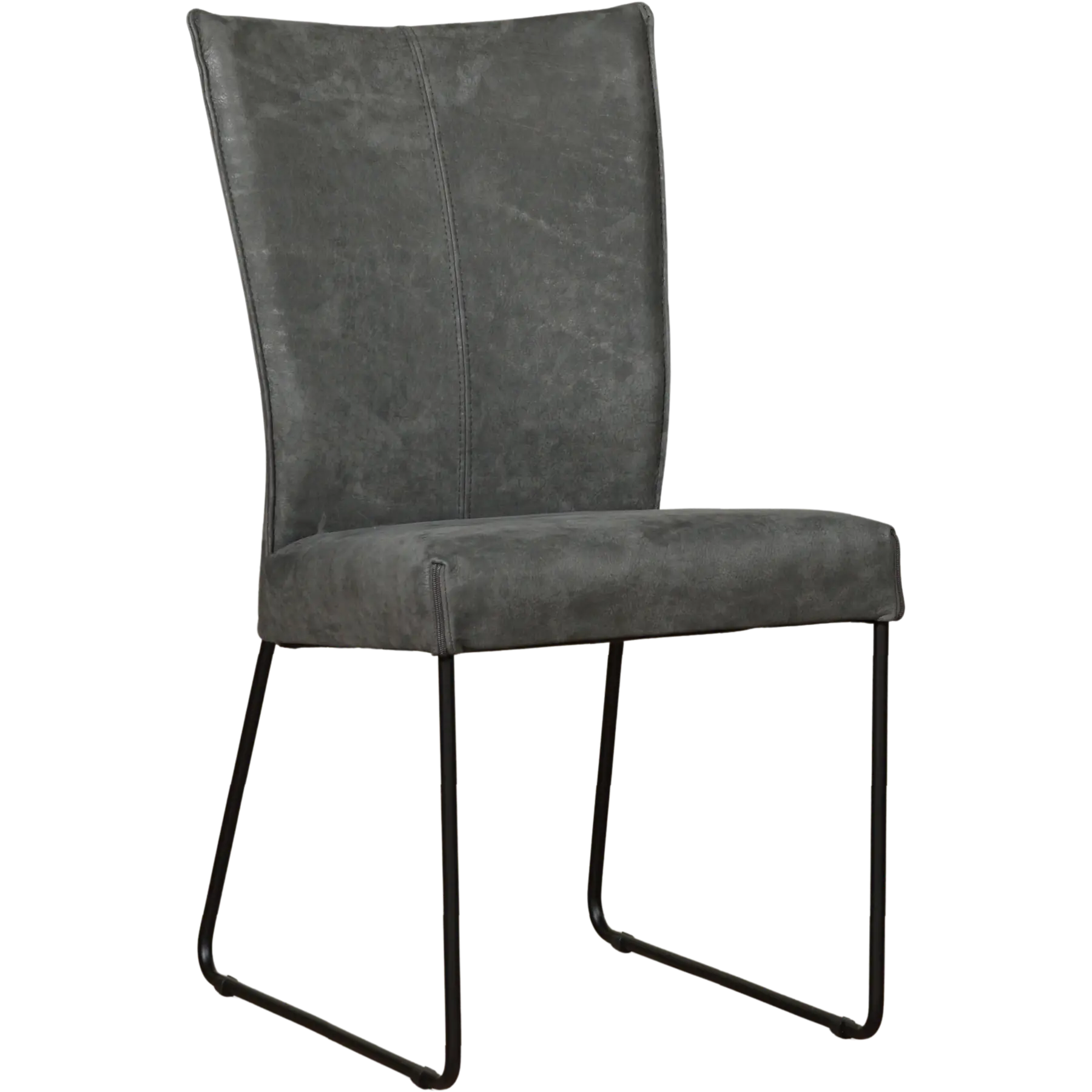 afbeelding van Set van 4 Leren eetkamerstoelen Mate - Kenia Antracite (grijs) - U-poot staal rond zwart