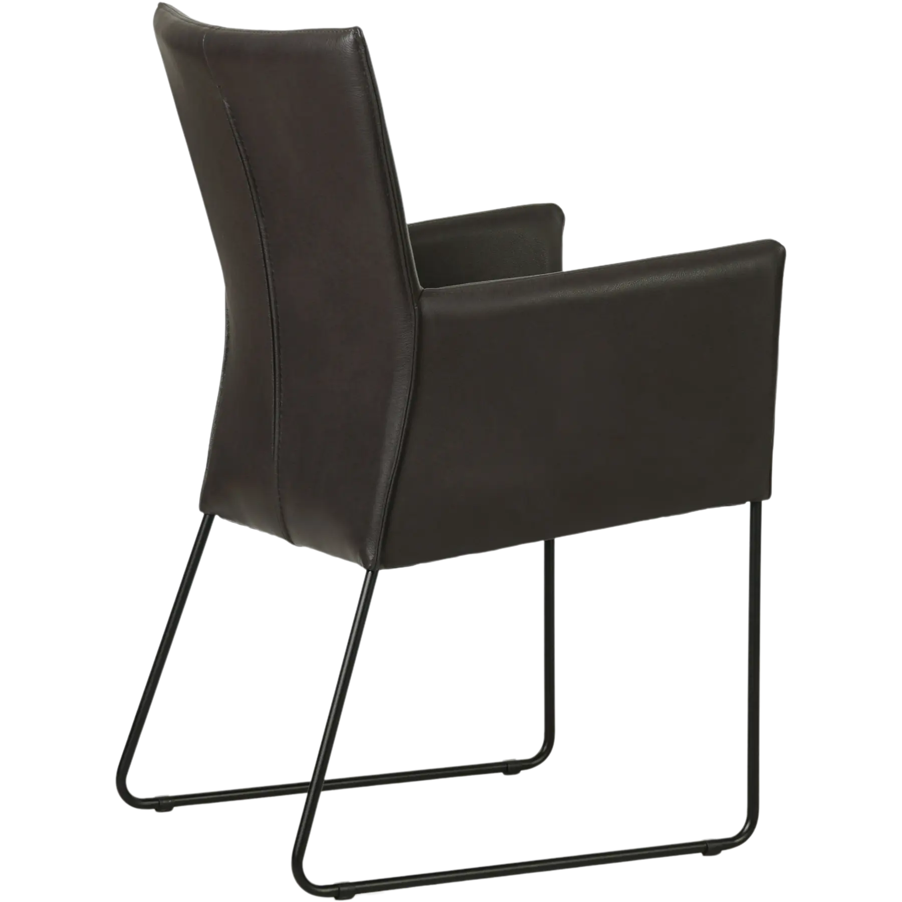 afbeelding van Set van 4 Leren eetkamerstoelen Mate met armleuning - Granada Ebony (donkerbruin) - U-poot staal rond zwart