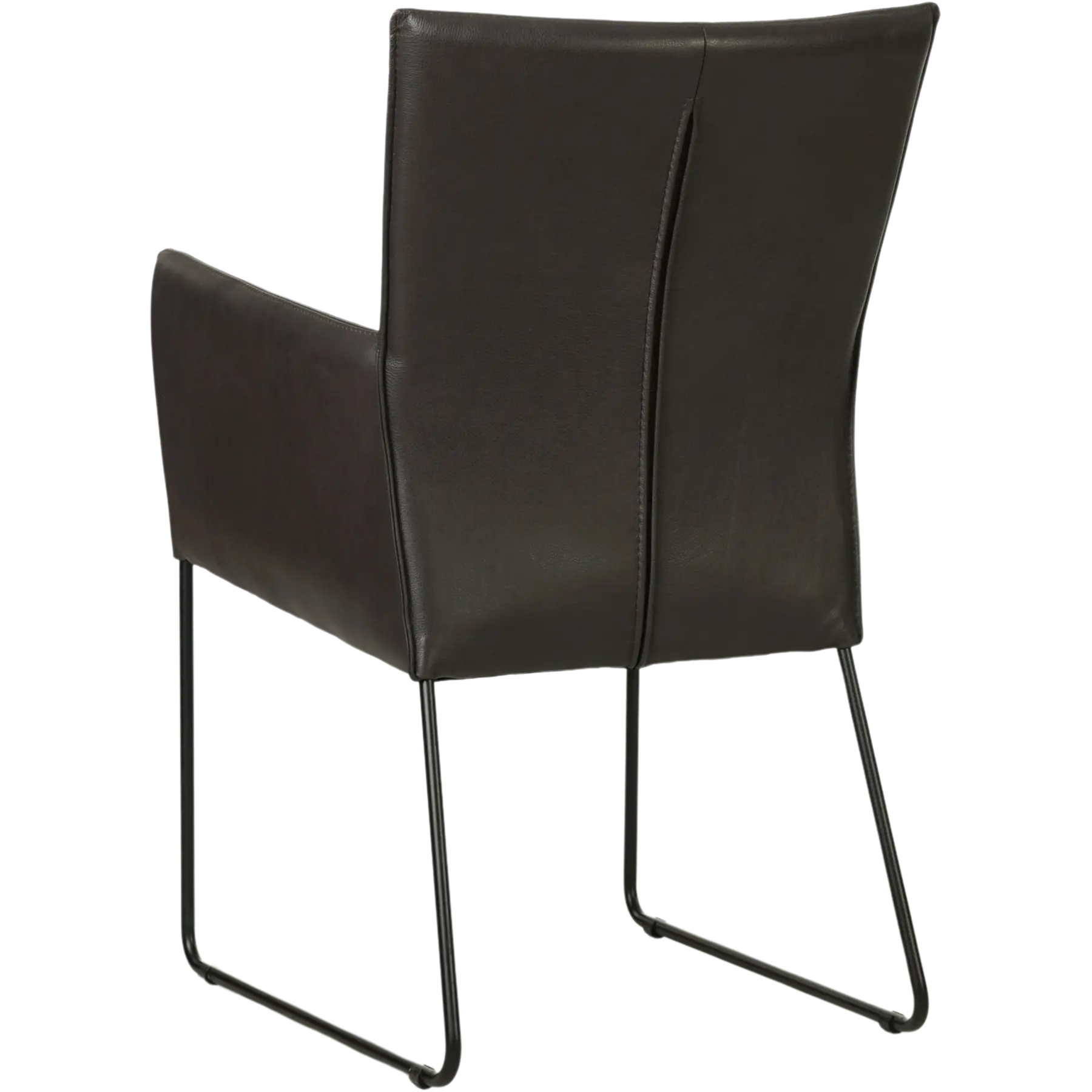 afbeelding van Set van 4 Leren eetkamerstoelen Mate met armleuning - Granada Ebony (donkerbruin) - U-poot staal rond zwart