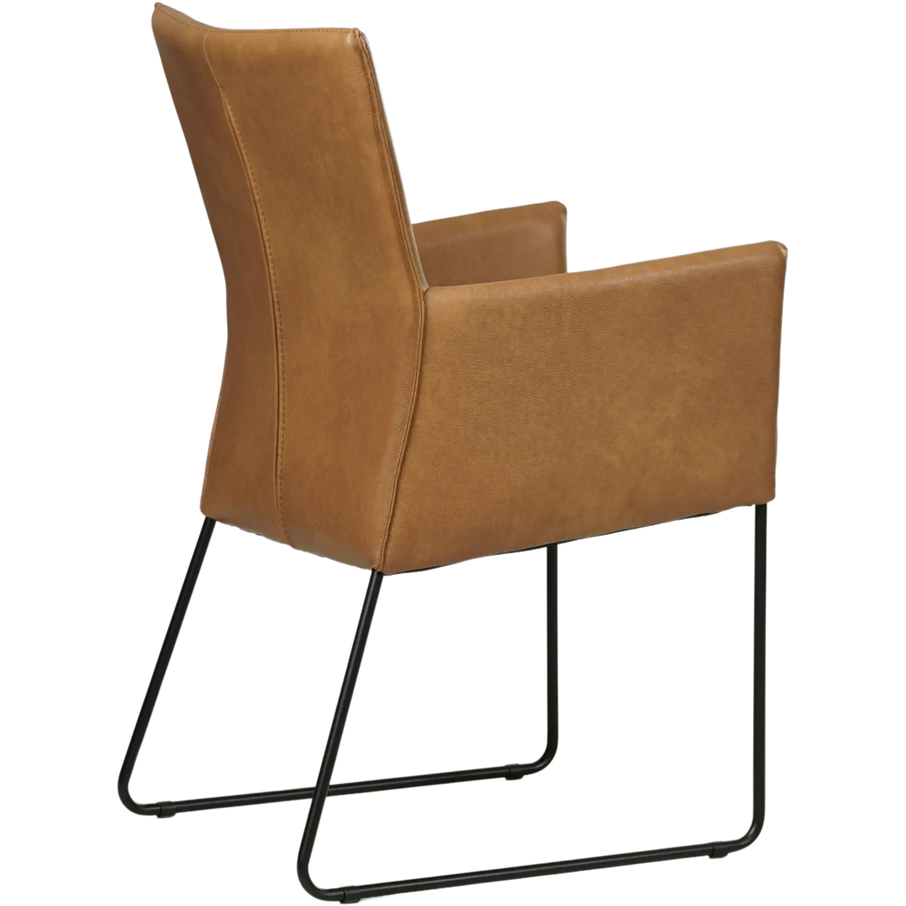 afbeelding van Set van 4 Leren eetkamerstoelen Mate met armleuning - Granada Sahara (cognac) - U-poot staal rond zwart