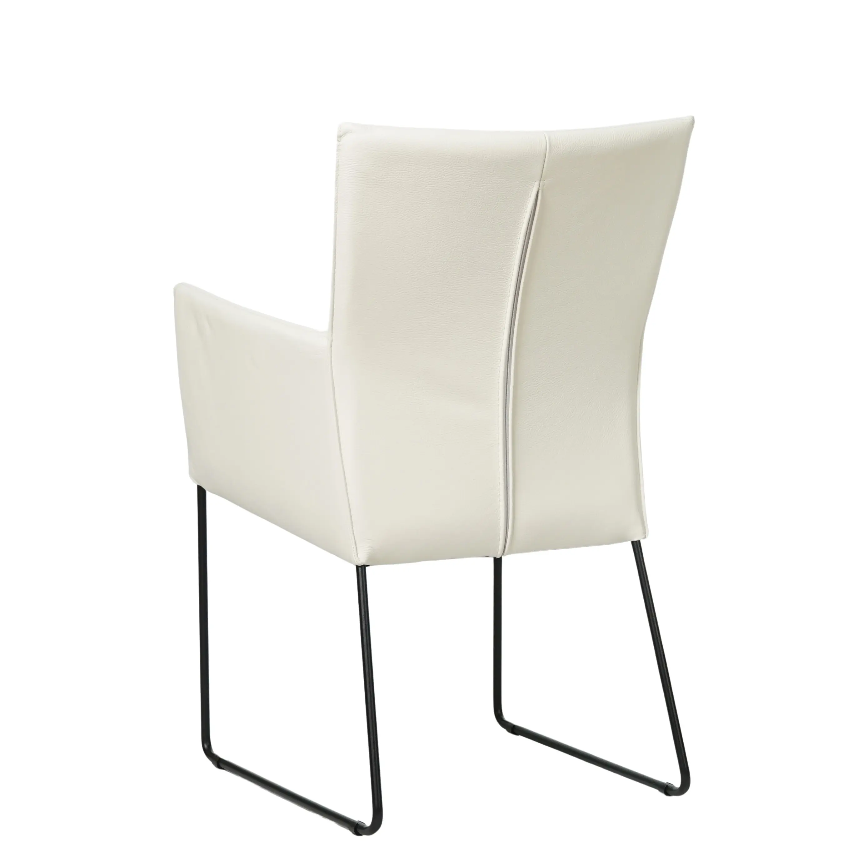 afbeelding van Set van 4 Leren eetkamerstoelen Mate met armleuning - Hermes Bianco (gebroken wit) - U-poot staal rond zwart