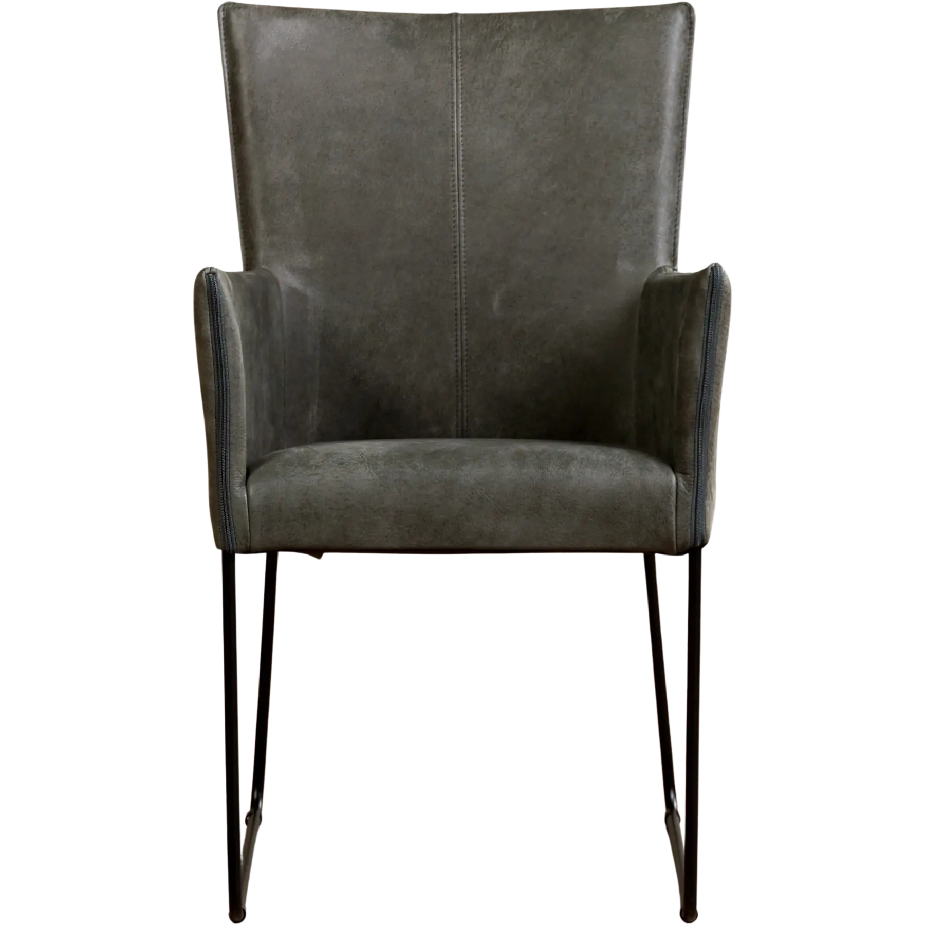 afbeelding van Set van 4 Leren eetkamerstoelen Mate met armleuning - Kenia Antracite (grijs) - U-poot staal rond zwart