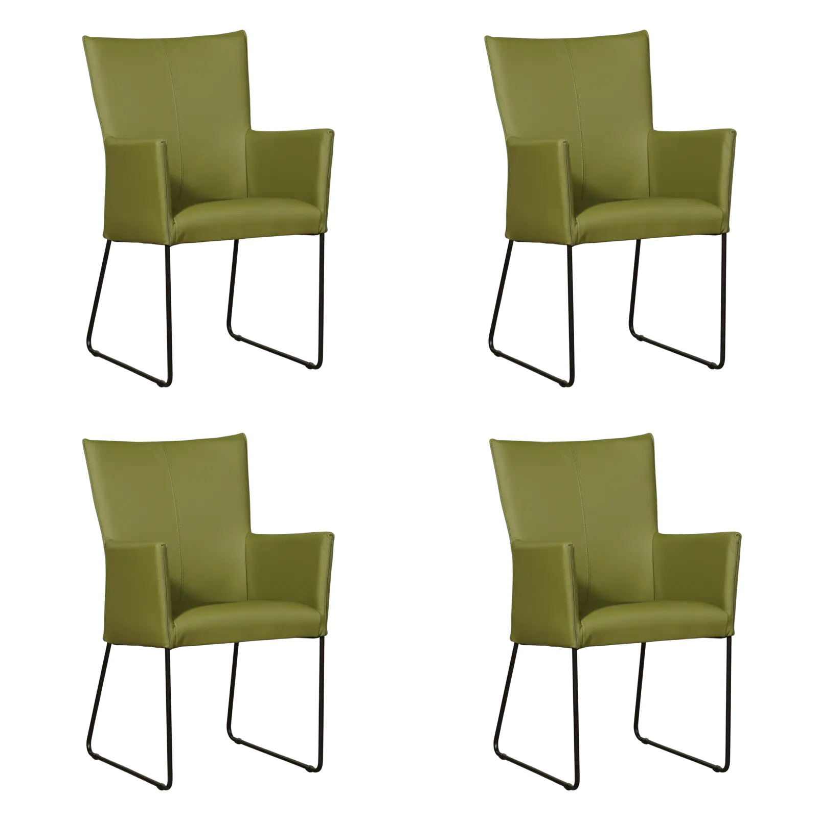 afbeelding van Set van 4 Leren eetkamerstoelen Mate met armleuning - Toledo Apple Green (groen) - U-poot staal rond zwart