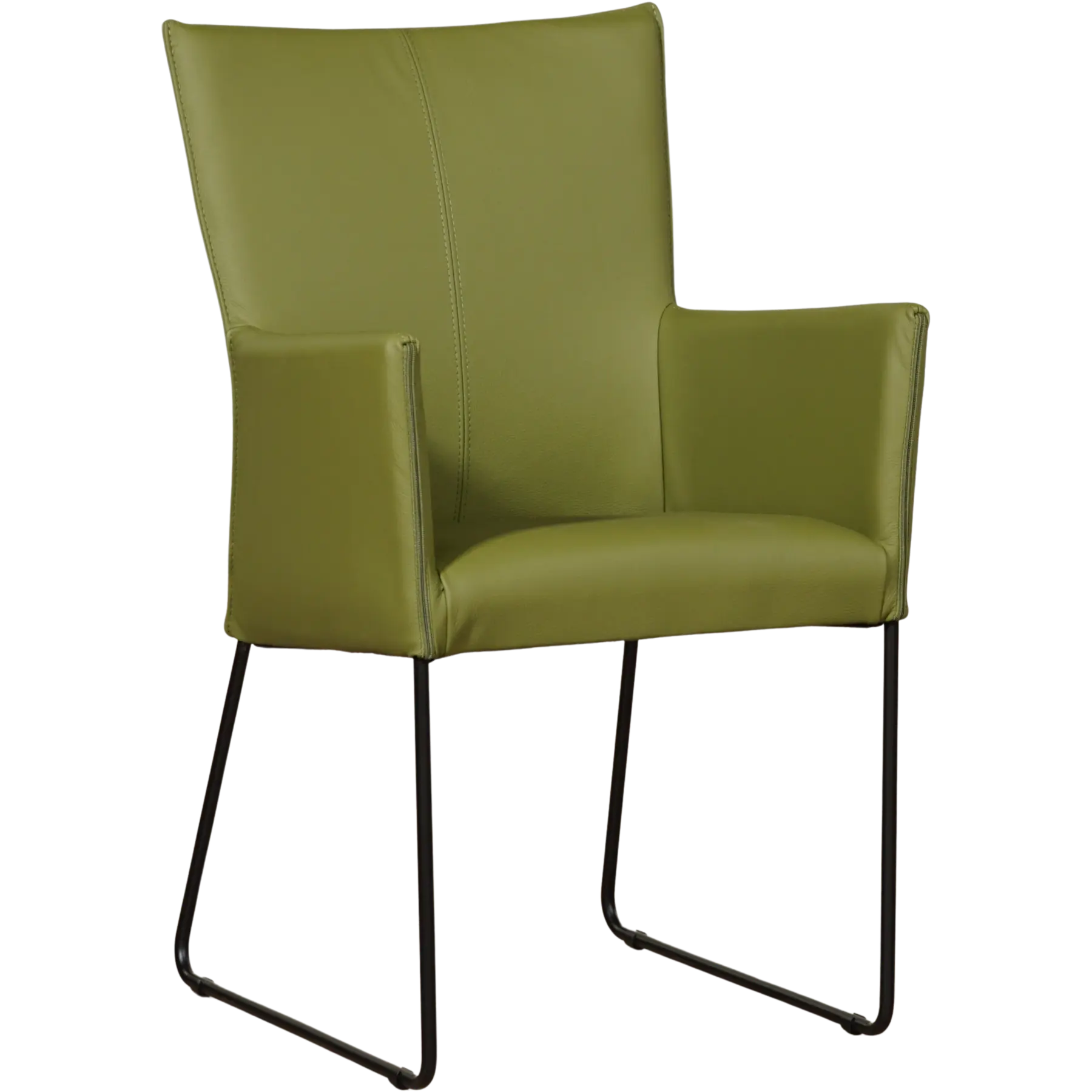 afbeelding van Set van 4 Leren eetkamerstoelen Mate met armleuning - Toledo Apple Green (groen) - U-poot staal rond zwart