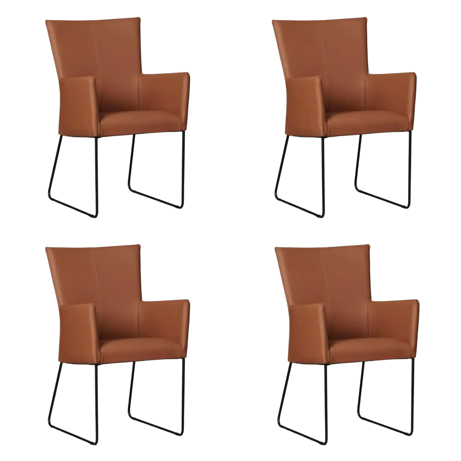 afbeelding van Set van 4 Leren eetkamerstoelen Mate met armleuning - Toledo Natur (cognac) - U-poot staal rond zwart