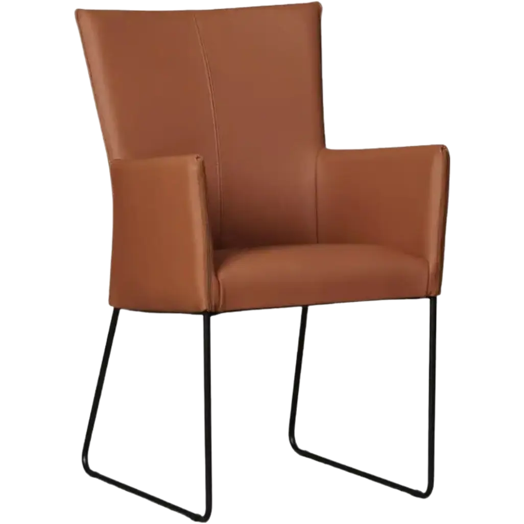 afbeelding van Set van 4 Leren eetkamerstoelen Mate met armleuning - Toledo Natur (cognac) - U-poot staal rond zwart