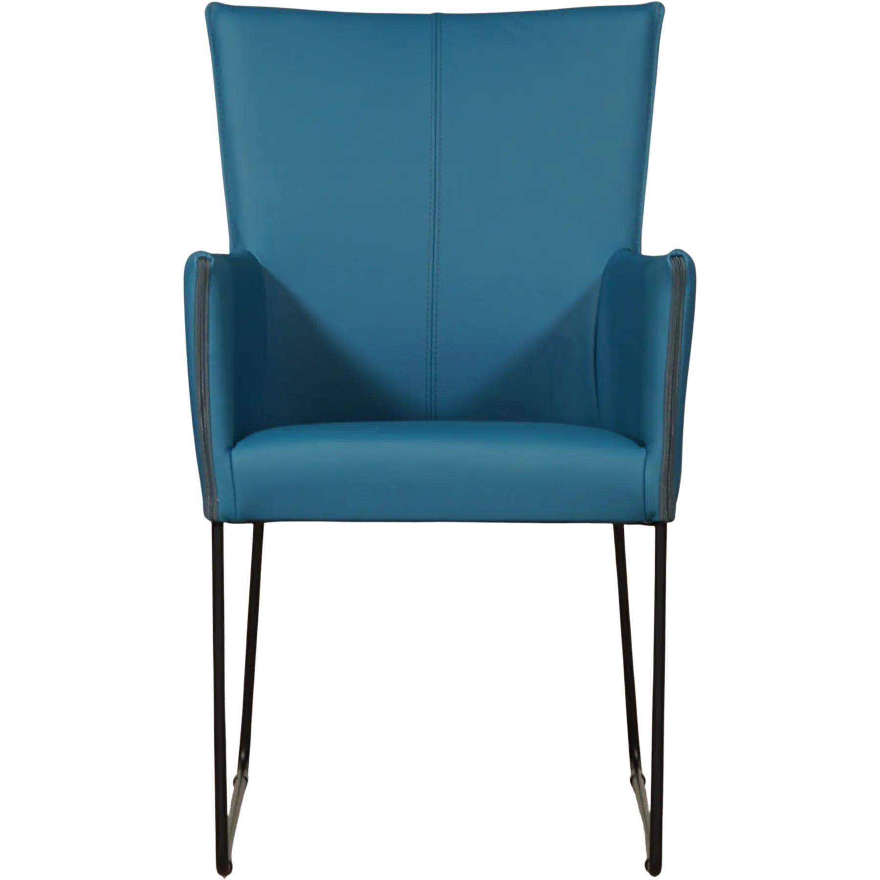 afbeelding van Set van 4 Leren eetkamerstoelen Mate met armleuning - Toledo Turquoise (blauw) - U-poot staal rond zwart